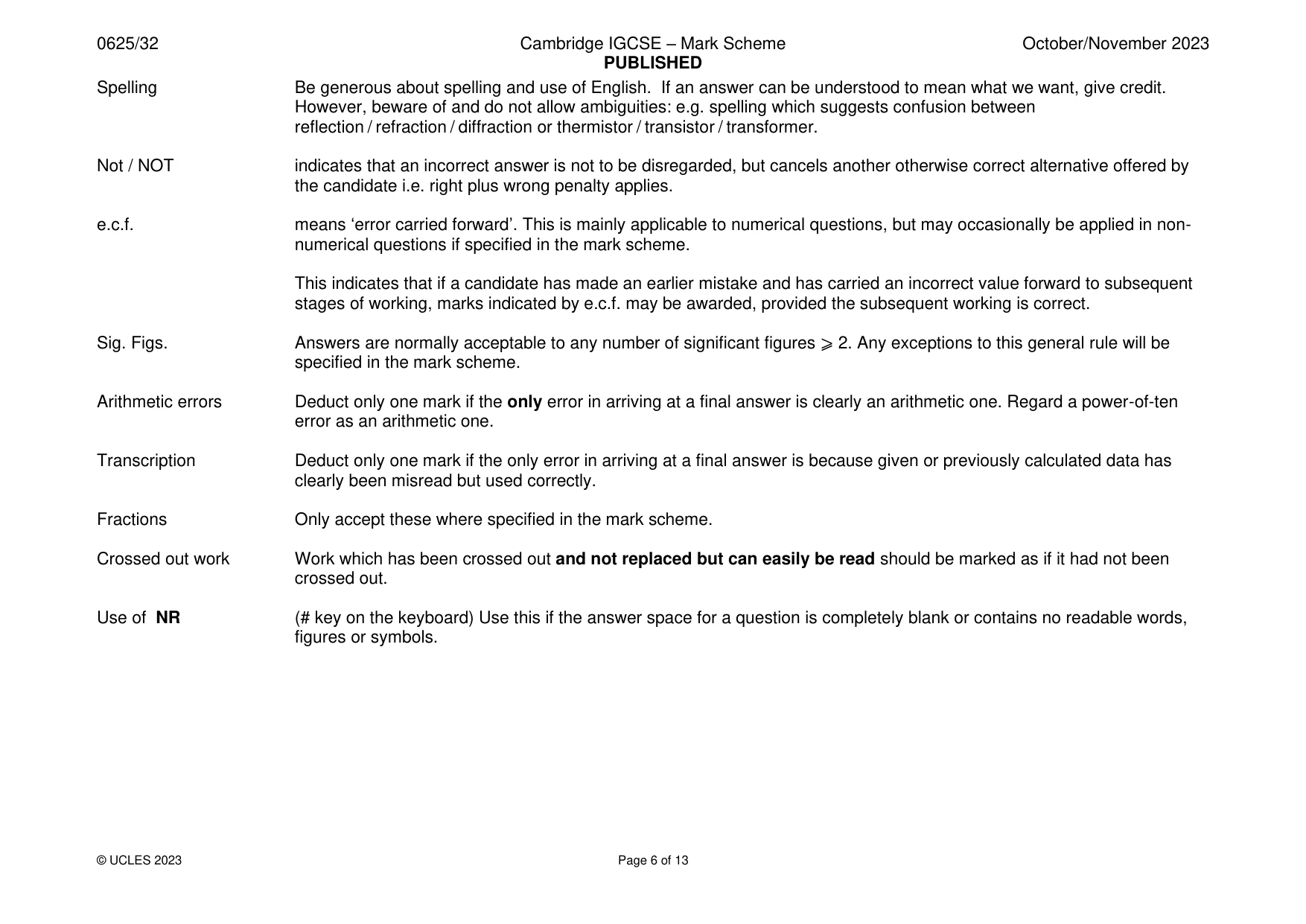 Mark scheme, page 6 of 13