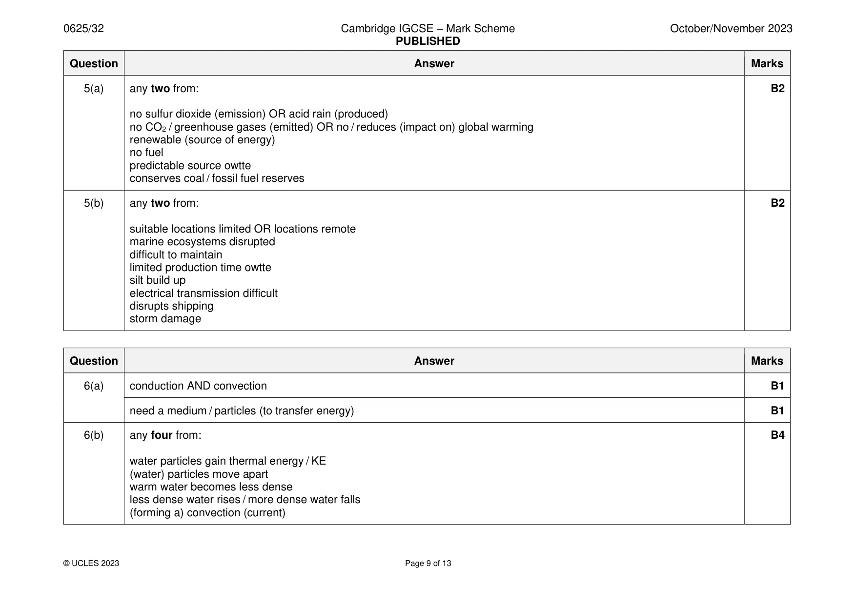 Mark scheme, page 9 of 13