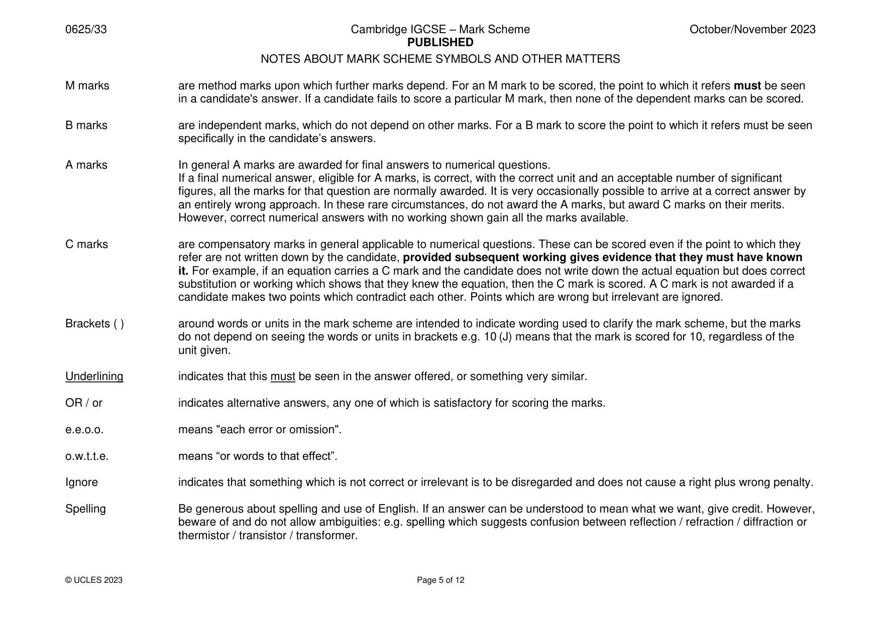 Mark scheme, page 5 of 12