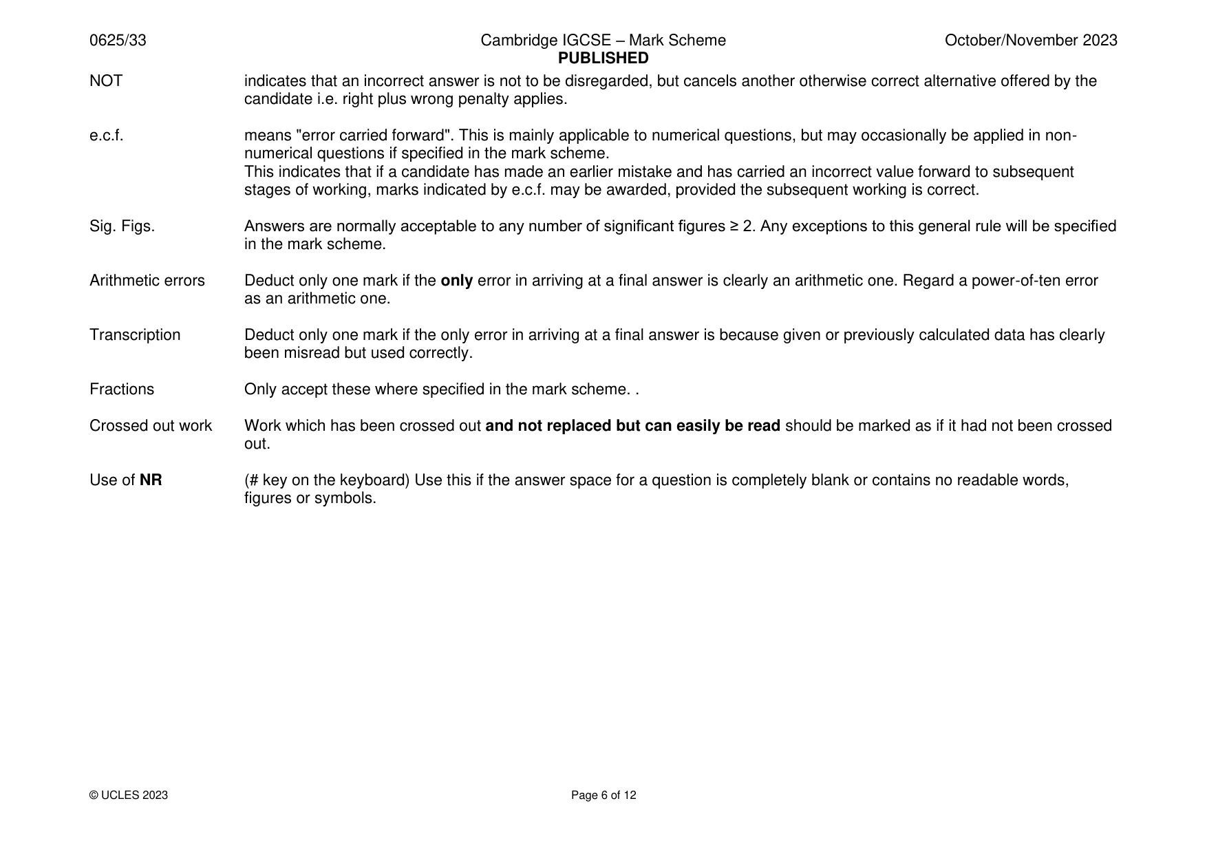 Mark scheme, page 6 of 12