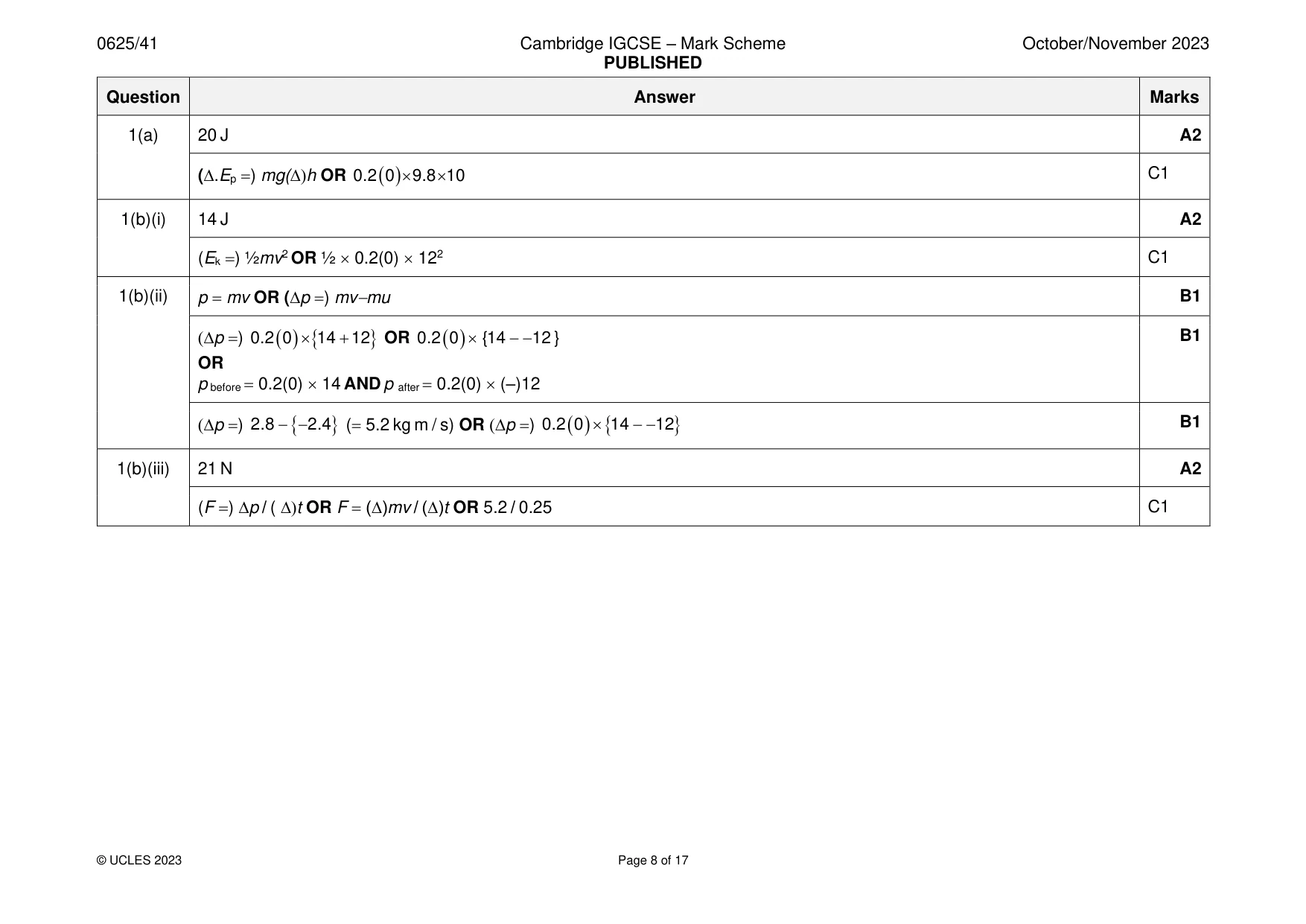Mark scheme, page 8 of 17