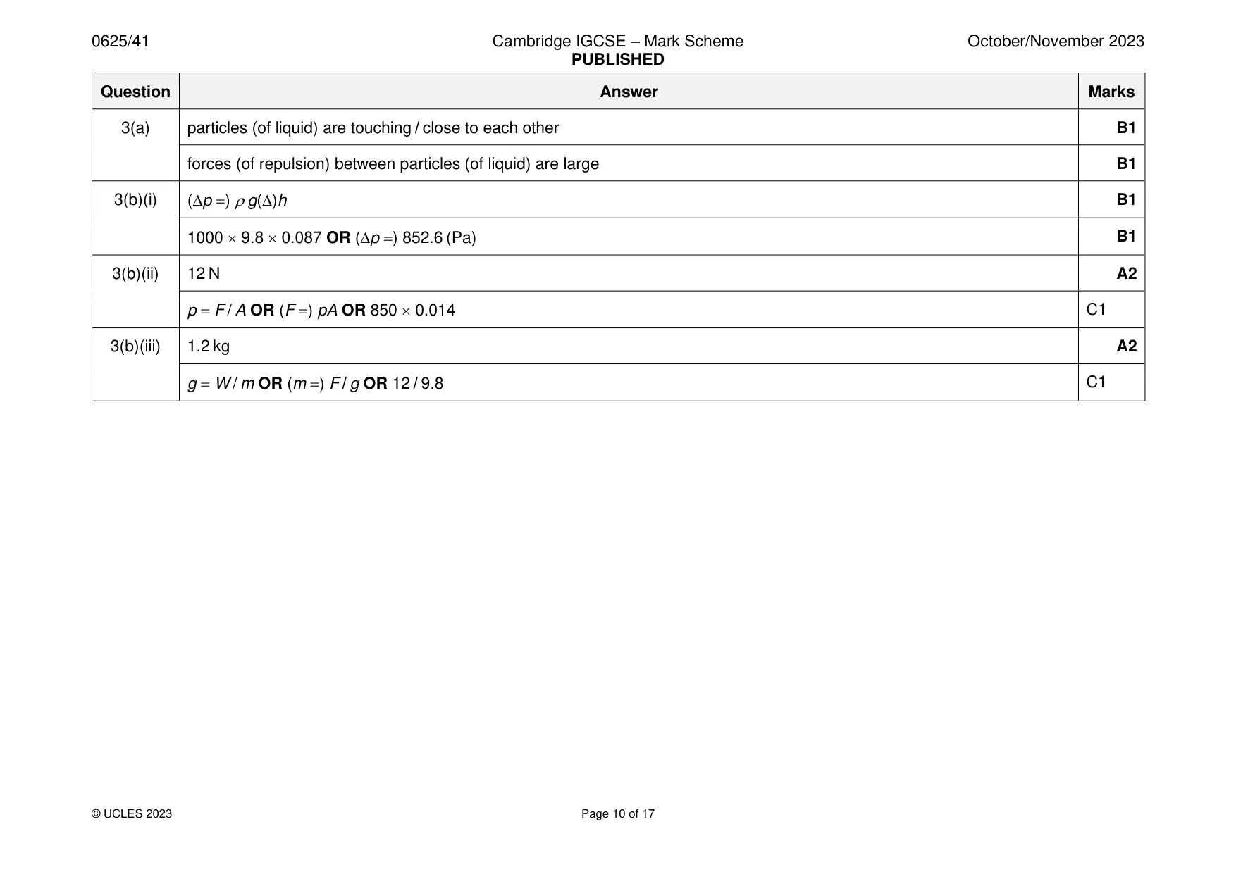 Mark scheme, page 10 of 17