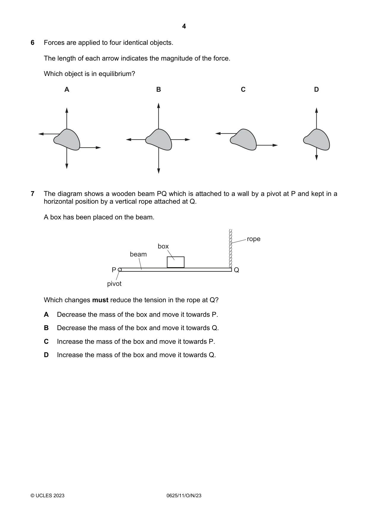 Cambridge IGCSE Physics 0625 2023 Oct/Nov Paper 1 · Variant 1 question paper, page 4 of 16