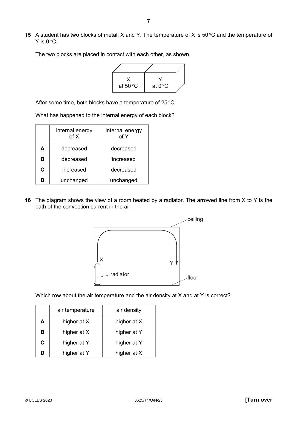 Cambridge IGCSE Physics 0625 2023 Oct/Nov Paper 1 · Variant 1 question paper, page 7 of 16
