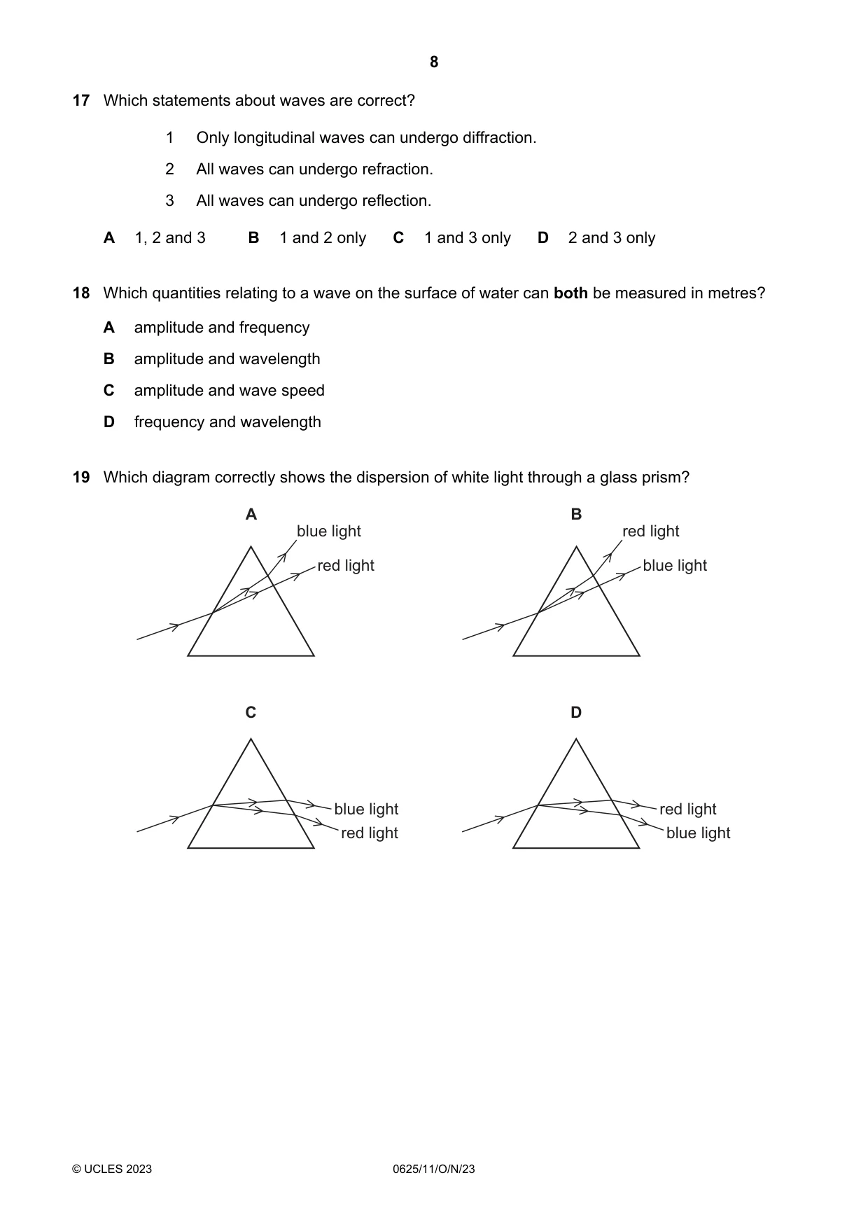 Cambridge IGCSE Physics 0625 2023 Oct/Nov Paper 1 · Variant 1 question paper, page 8 of 16