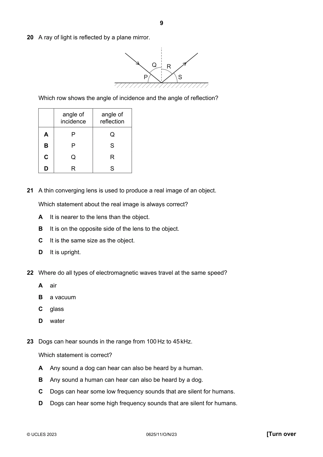 Cambridge IGCSE Physics 0625 2023 Oct/Nov Paper 1 · Variant 1 question paper, page 9 of 16