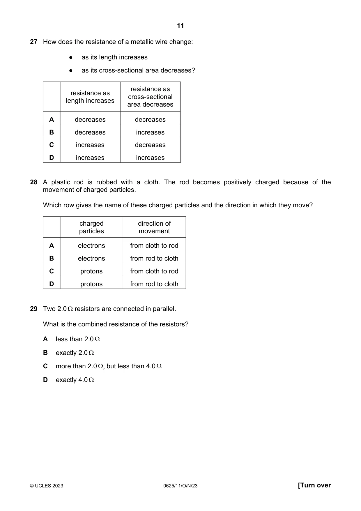 Cambridge IGCSE Physics 0625 2023 Oct/Nov Paper 1 · Variant 1 question paper, page 11 of 16