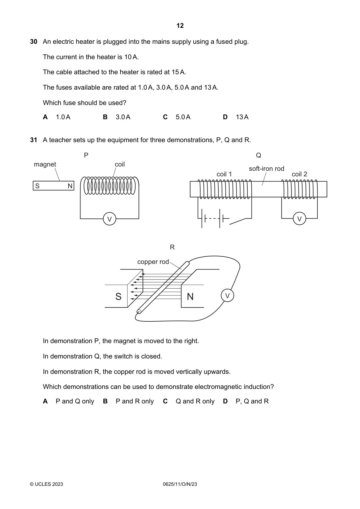 Cambridge IGCSE Physics 0625 2023 Oct/Nov Paper 1 · Variant 1 question paper, page 12 of 16