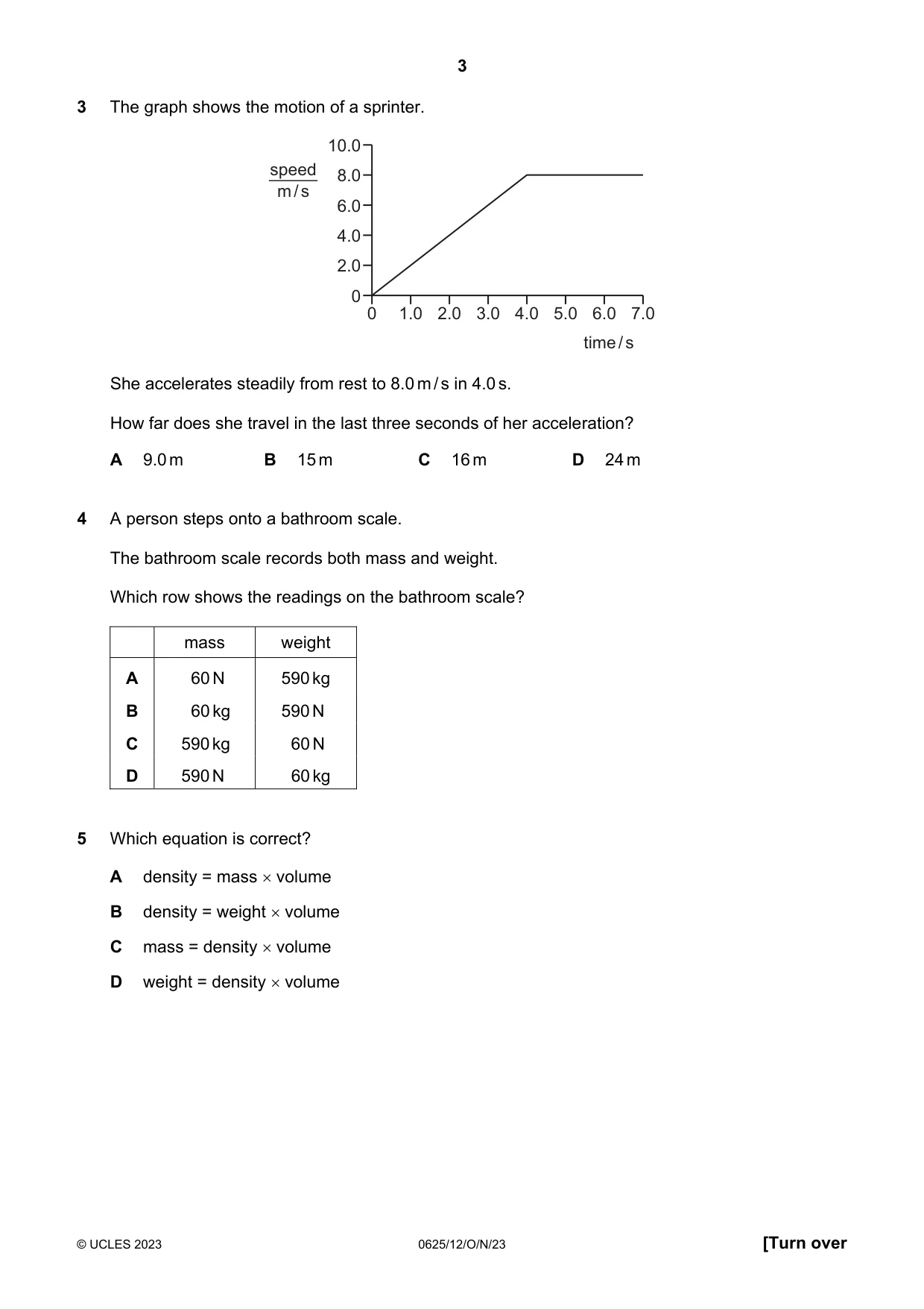 Cambridge IGCSE Physics 0625 2023 Oct/Nov Paper 1 · Variant 2 question paper, page 3 of 16