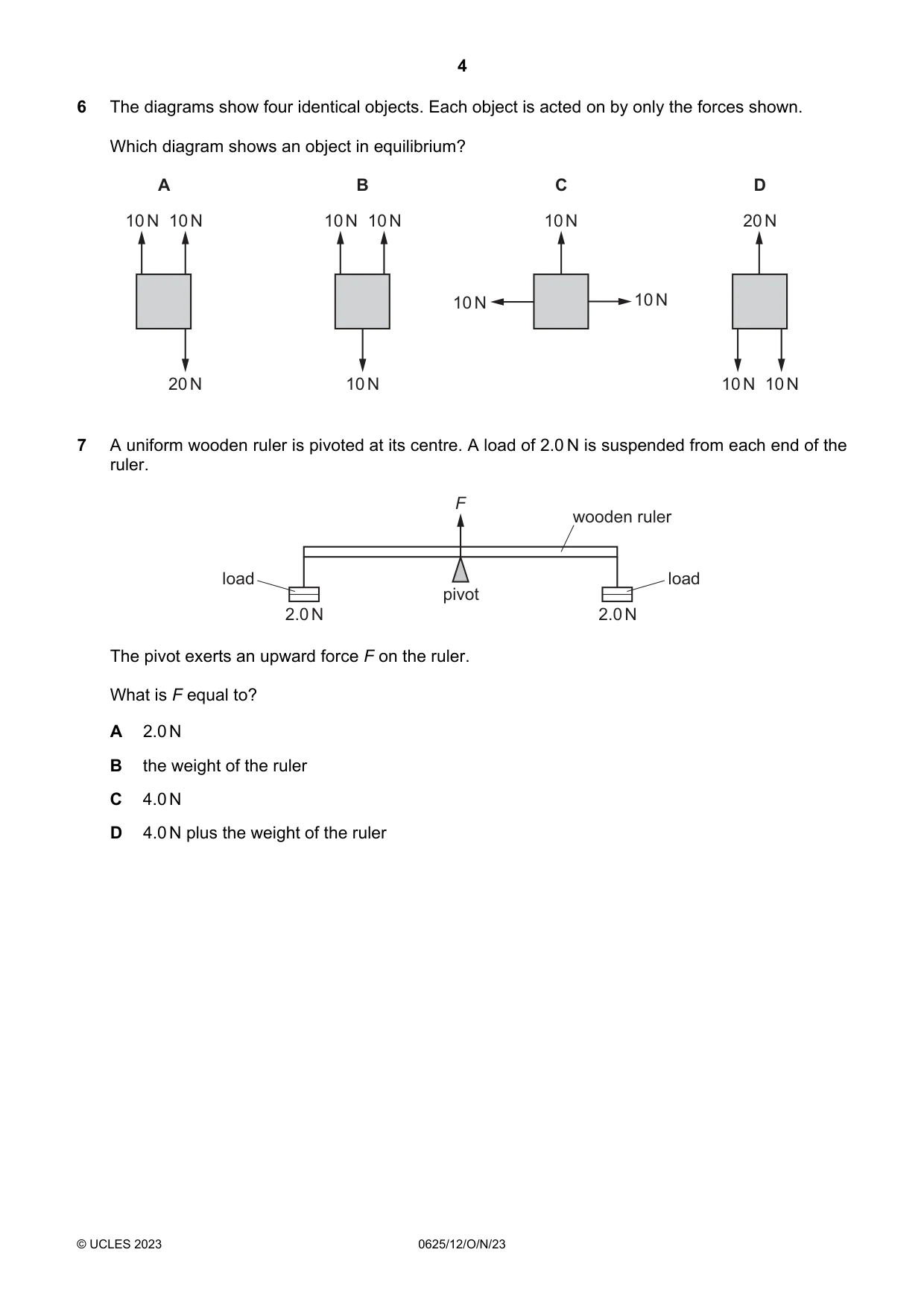 Cambridge IGCSE Physics 0625 2023 Oct/Nov Paper 1 · Variant 2 question paper, page 4 of 16