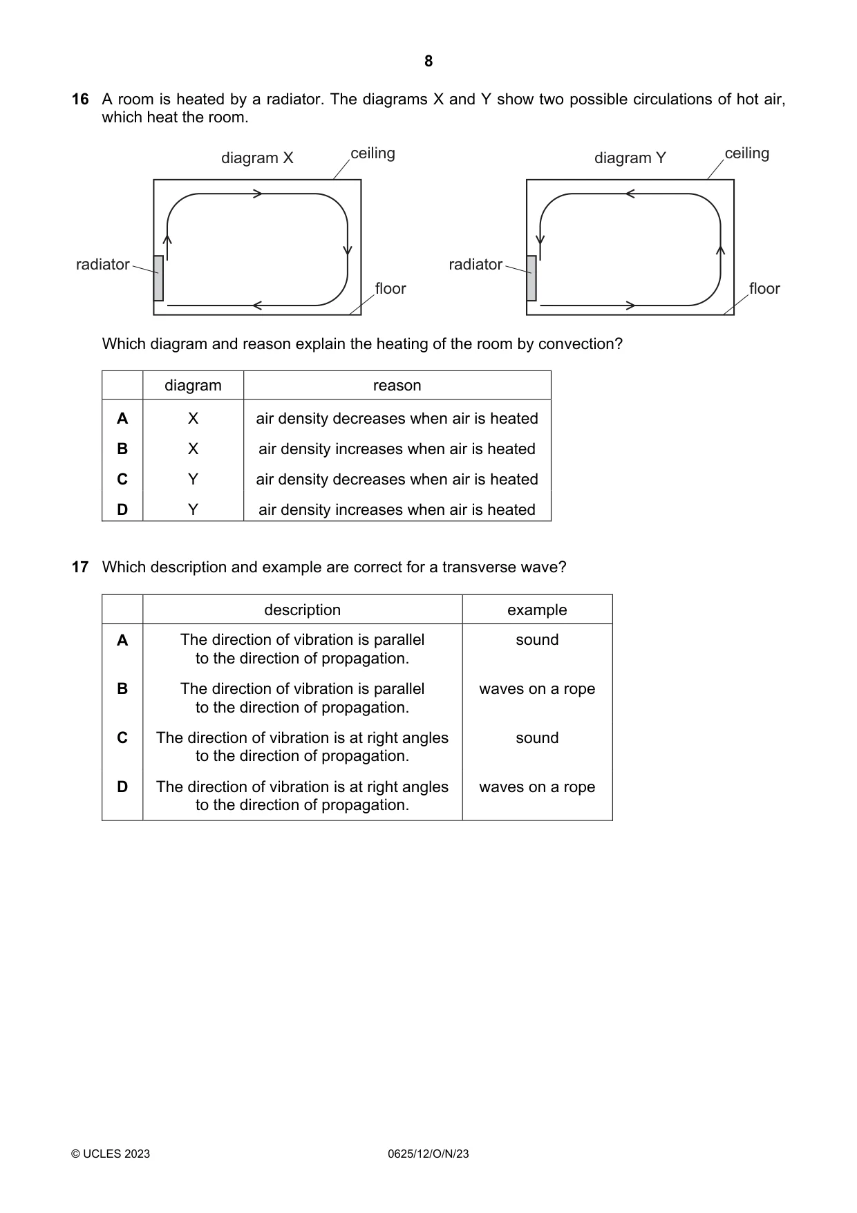 Cambridge IGCSE Physics 0625 2023 Oct/Nov Paper 1 · Variant 2 question paper, page 8 of 16
