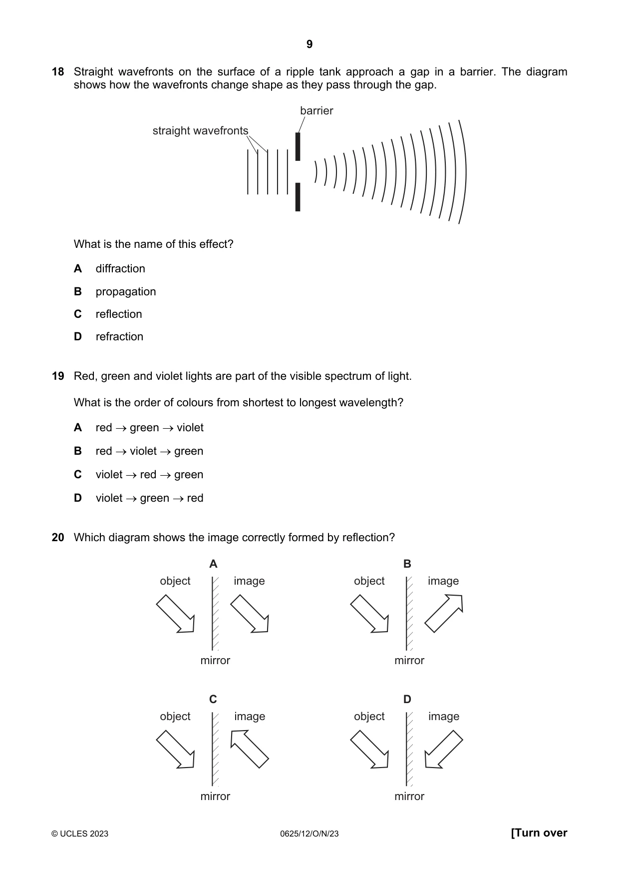 Cambridge IGCSE Physics 0625 2023 Oct/Nov Paper 1 · Variant 2 question paper, page 9 of 16