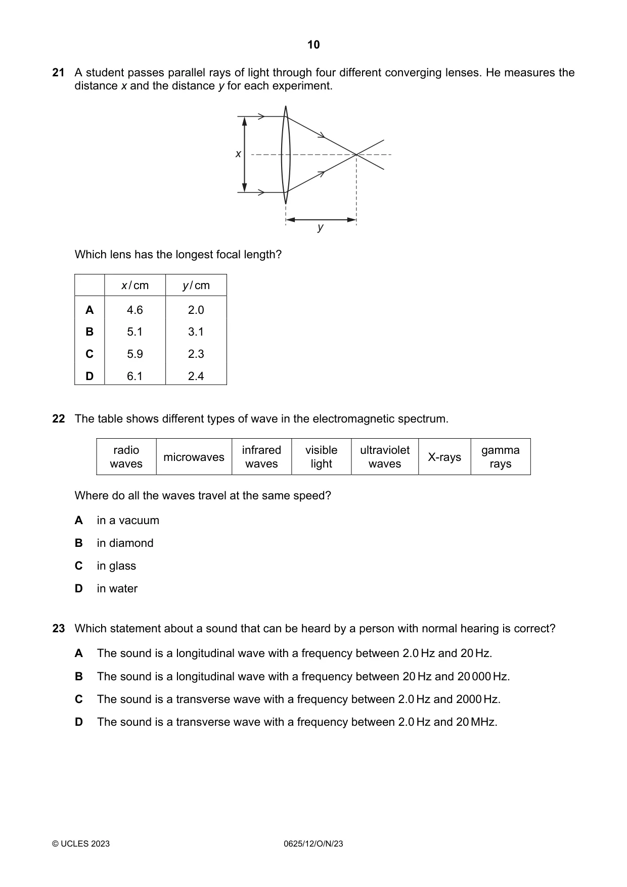 Cambridge IGCSE Physics 0625 2023 Oct/Nov Paper 1 · Variant 2 question paper, page 10 of 16