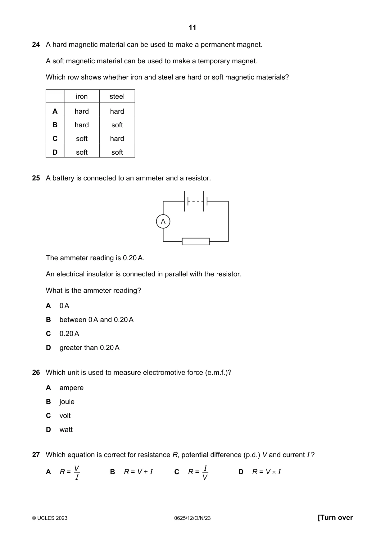 Cambridge IGCSE Physics 0625 2023 Oct/Nov Paper 1 · Variant 2 question paper, page 11 of 16