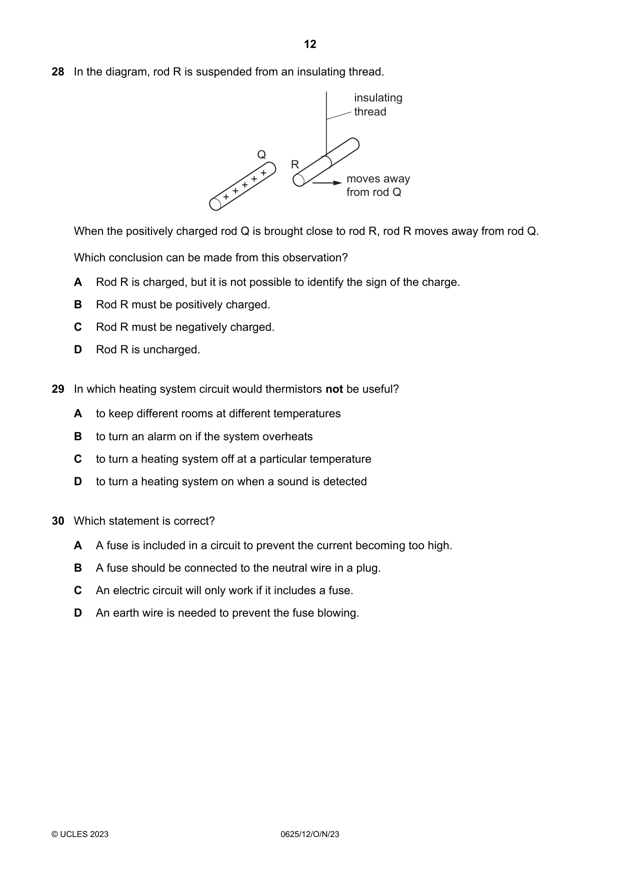 Cambridge IGCSE Physics 0625 2023 Oct/Nov Paper 1 · Variant 2 question paper, page 12 of 16