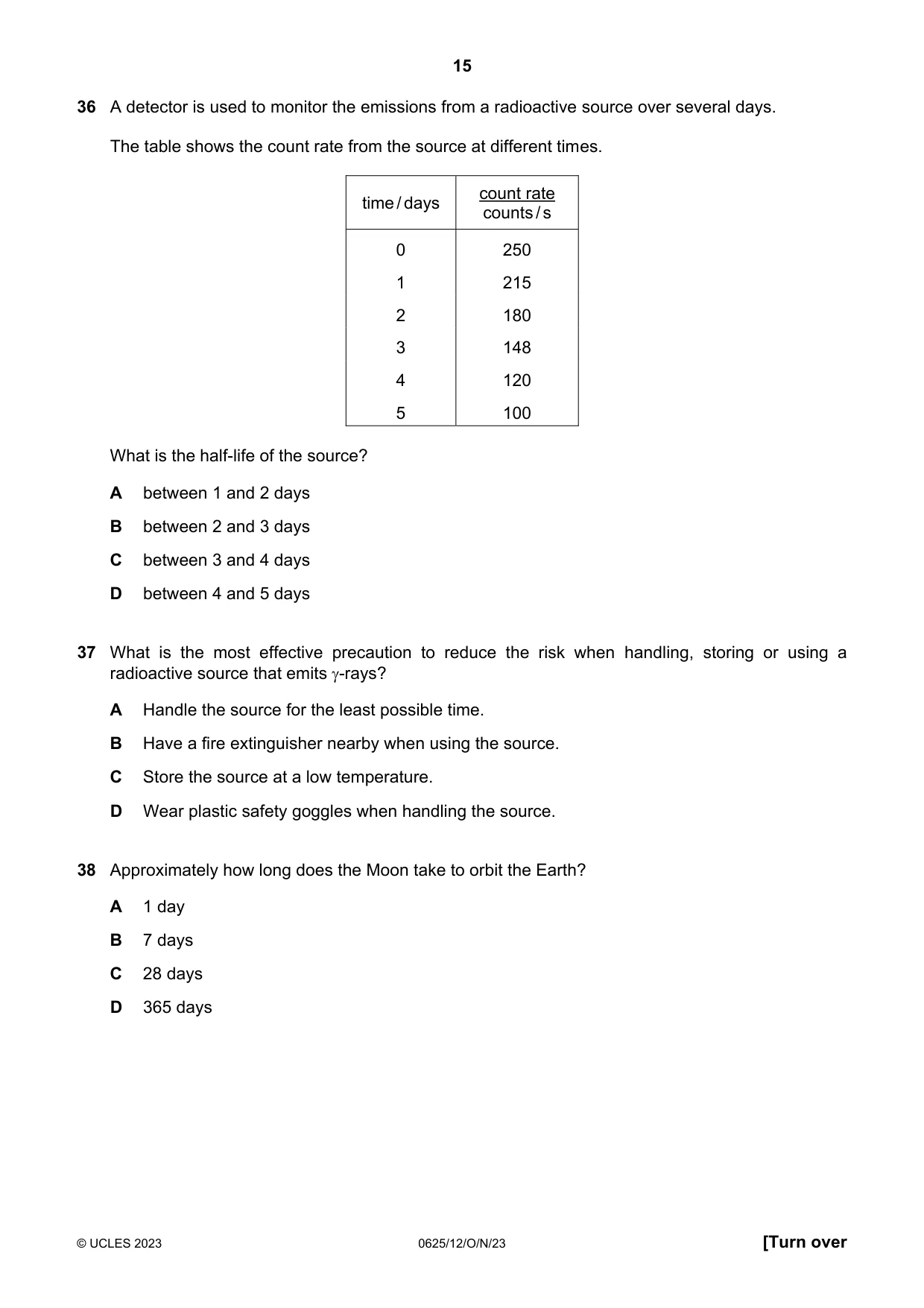 Cambridge IGCSE Physics 0625 2023 Oct/Nov Paper 1 · Variant 2 question paper, page 15 of 16
