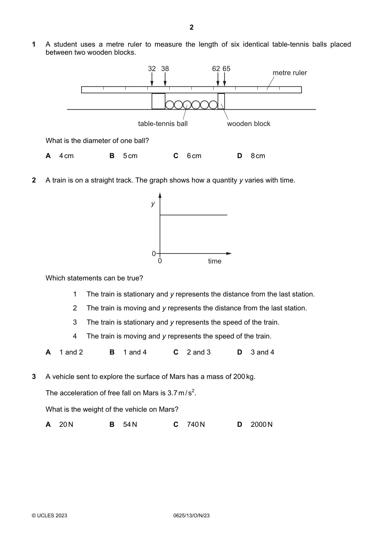 Cambridge IGCSE Physics 0625 2023 Oct/Nov Paper 1 · Variant 3 question paper, page 2 of 16