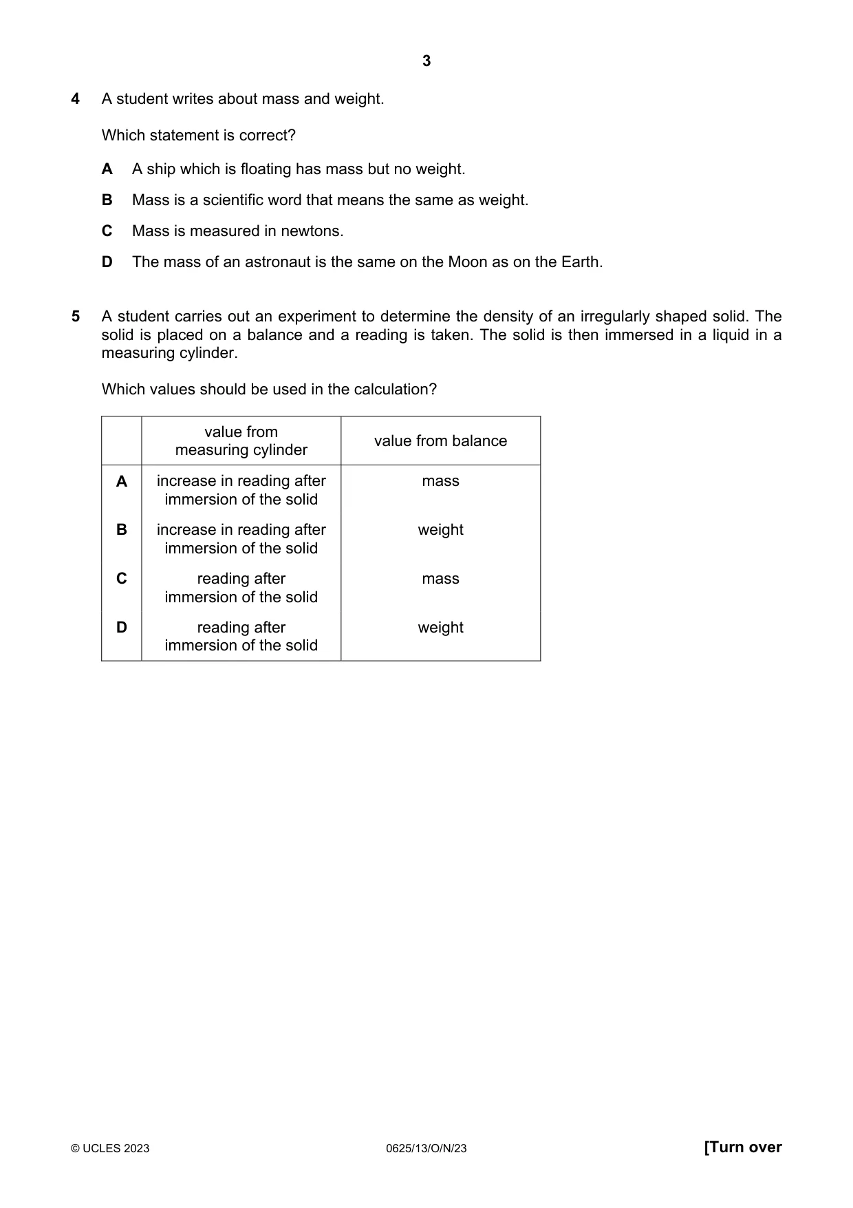 Cambridge IGCSE Physics 0625 2023 Oct/Nov Paper 1 · Variant 3 question paper, page 3 of 16