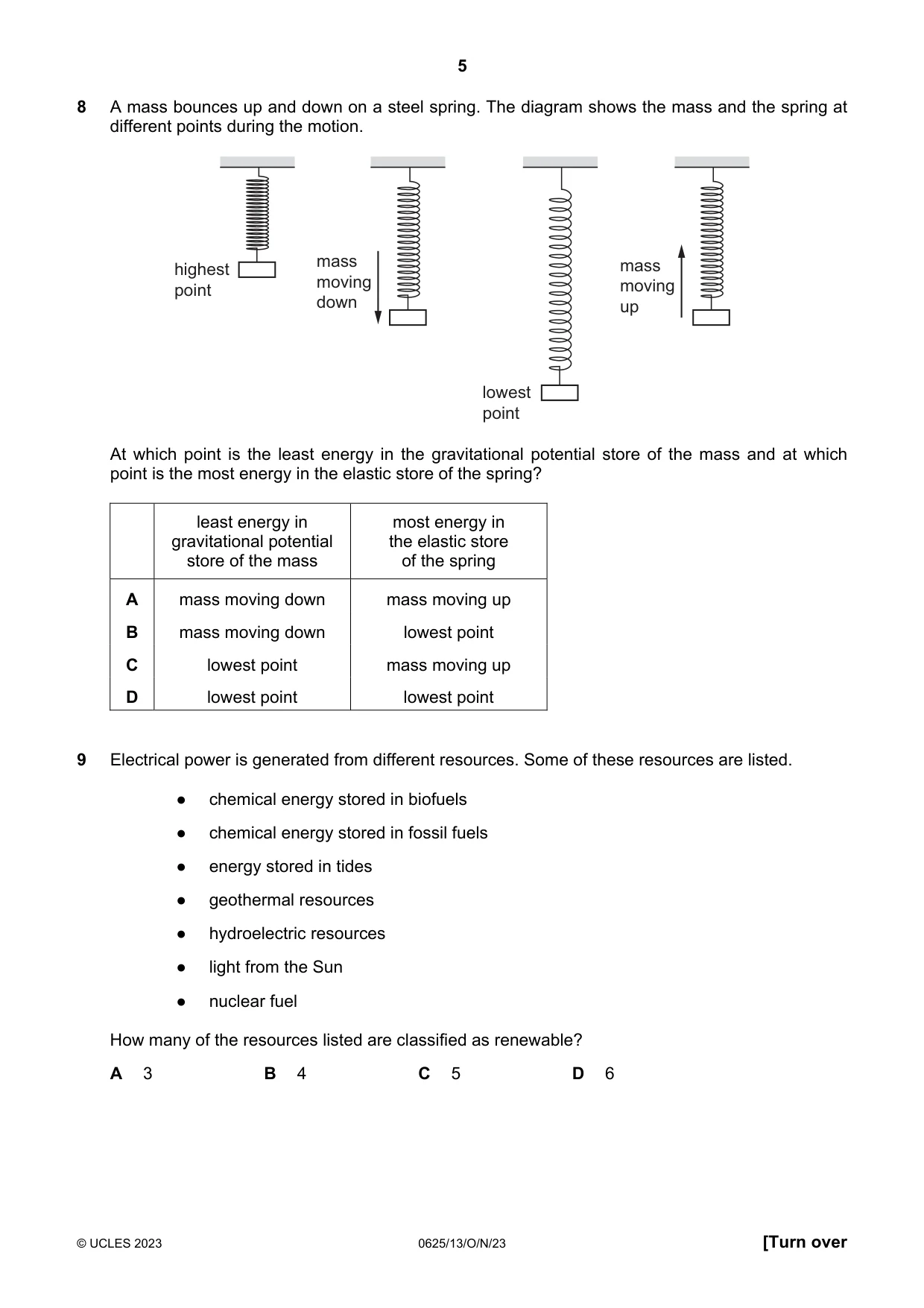 Cambridge IGCSE Physics 0625 2023 Oct/Nov Paper 1 · Variant 3 question paper, page 5 of 16