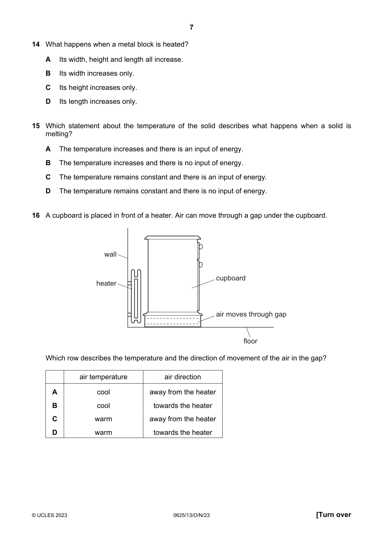 Cambridge IGCSE Physics 0625 2023 Oct/Nov Paper 1 · Variant 3 question paper, page 7 of 16