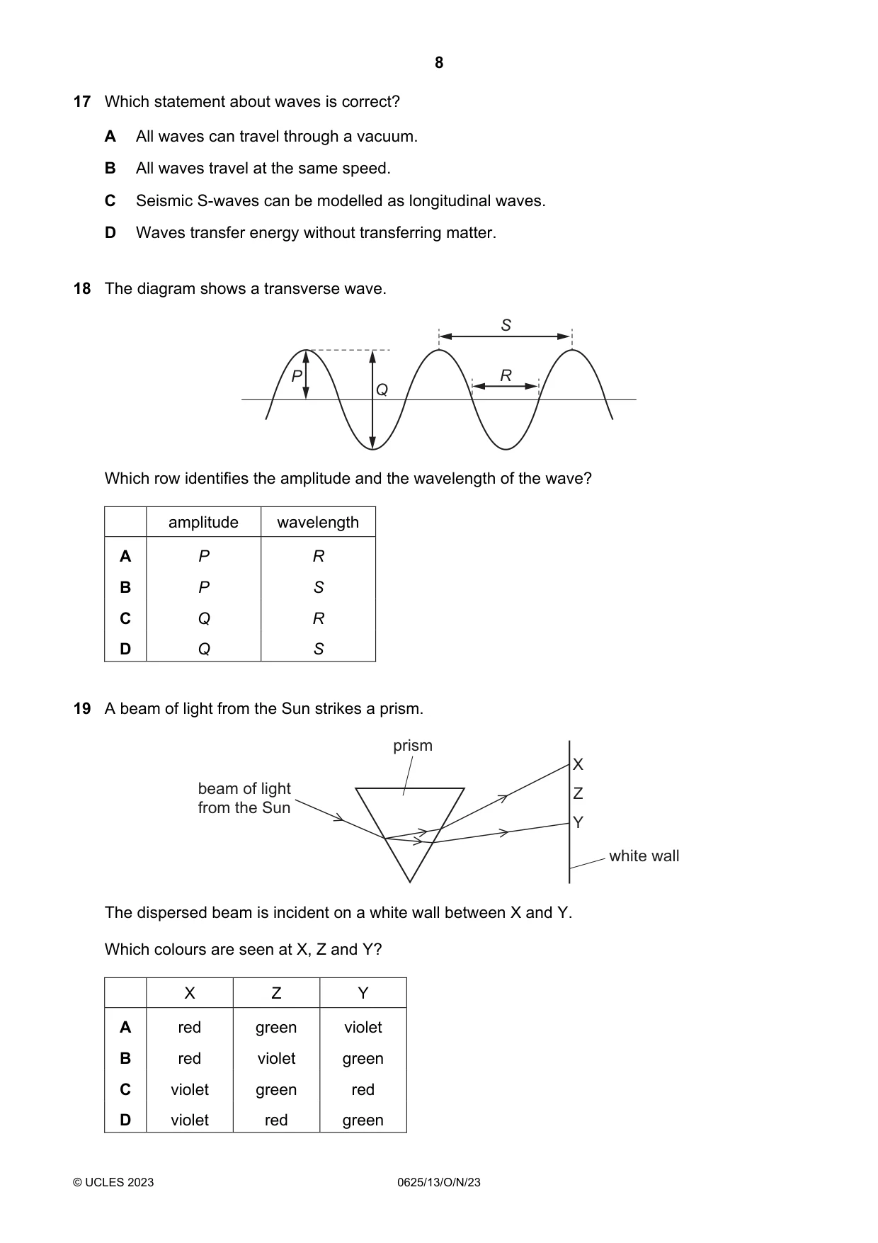 Cambridge IGCSE Physics 0625 2023 Oct/Nov Paper 1 · Variant 3 question paper, page 8 of 16