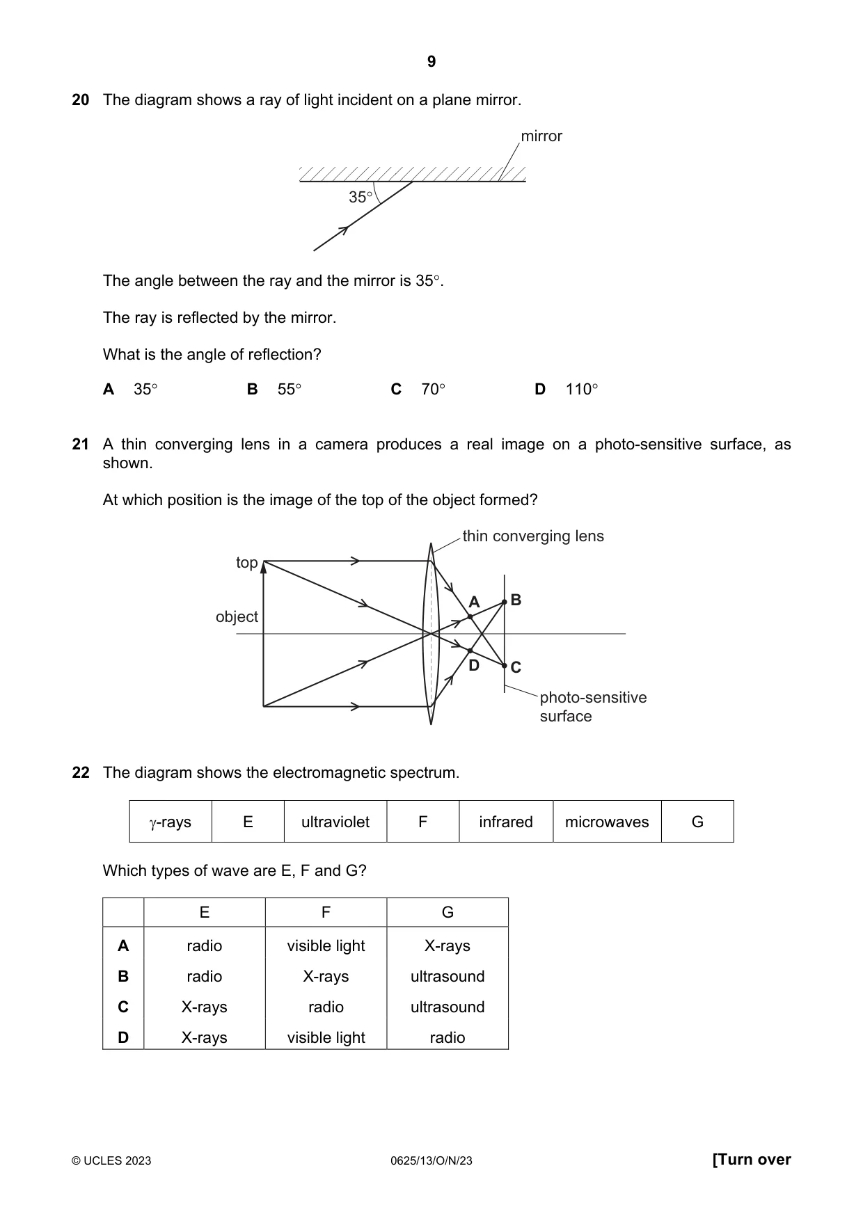 Cambridge IGCSE Physics 0625 2023 Oct/Nov Paper 1 · Variant 3 question paper, page 9 of 16