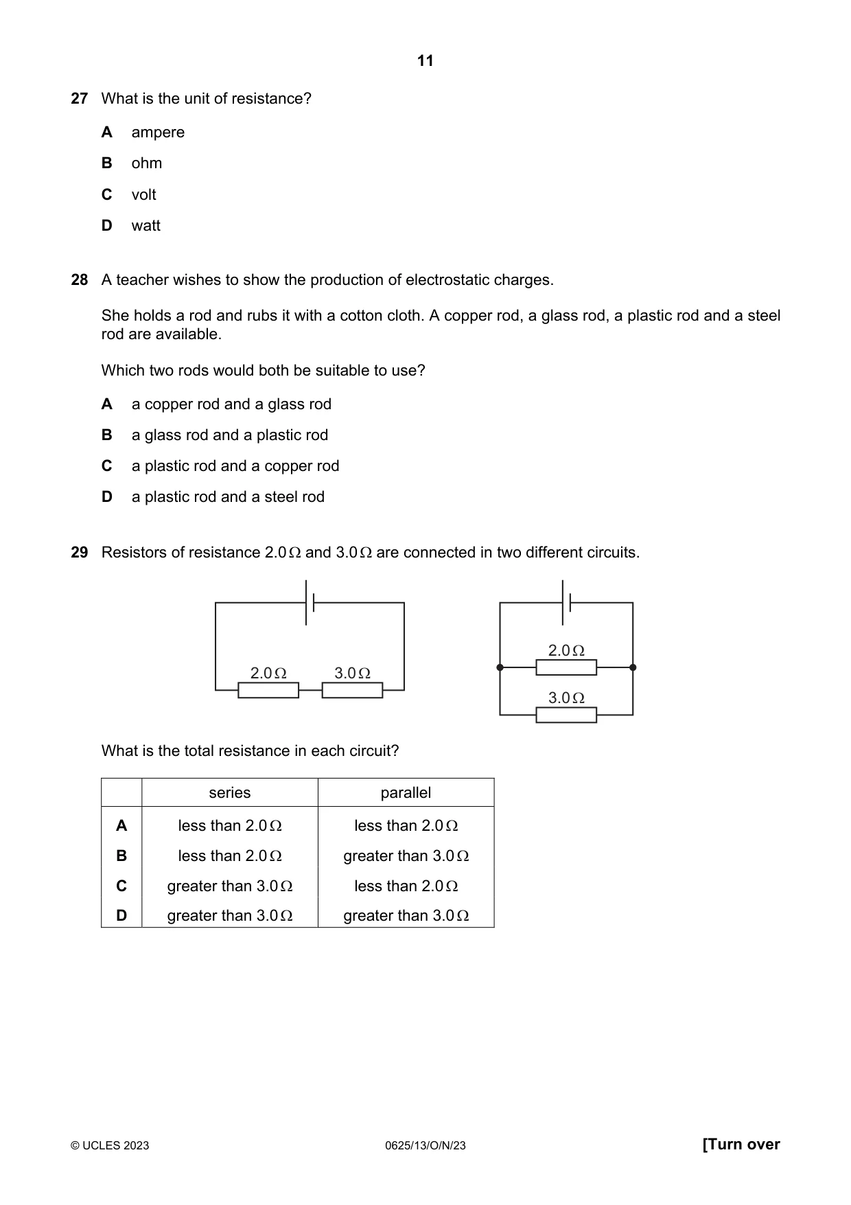 Cambridge IGCSE Physics 0625 2023 Oct/Nov Paper 1 · Variant 3 question paper, page 11 of 16