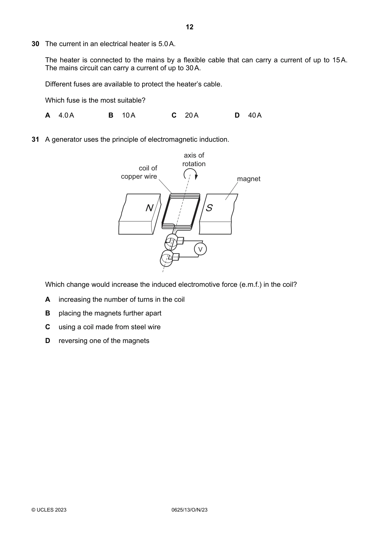 Cambridge IGCSE Physics 0625 2023 Oct/Nov Paper 1 · Variant 3 question paper, page 12 of 16