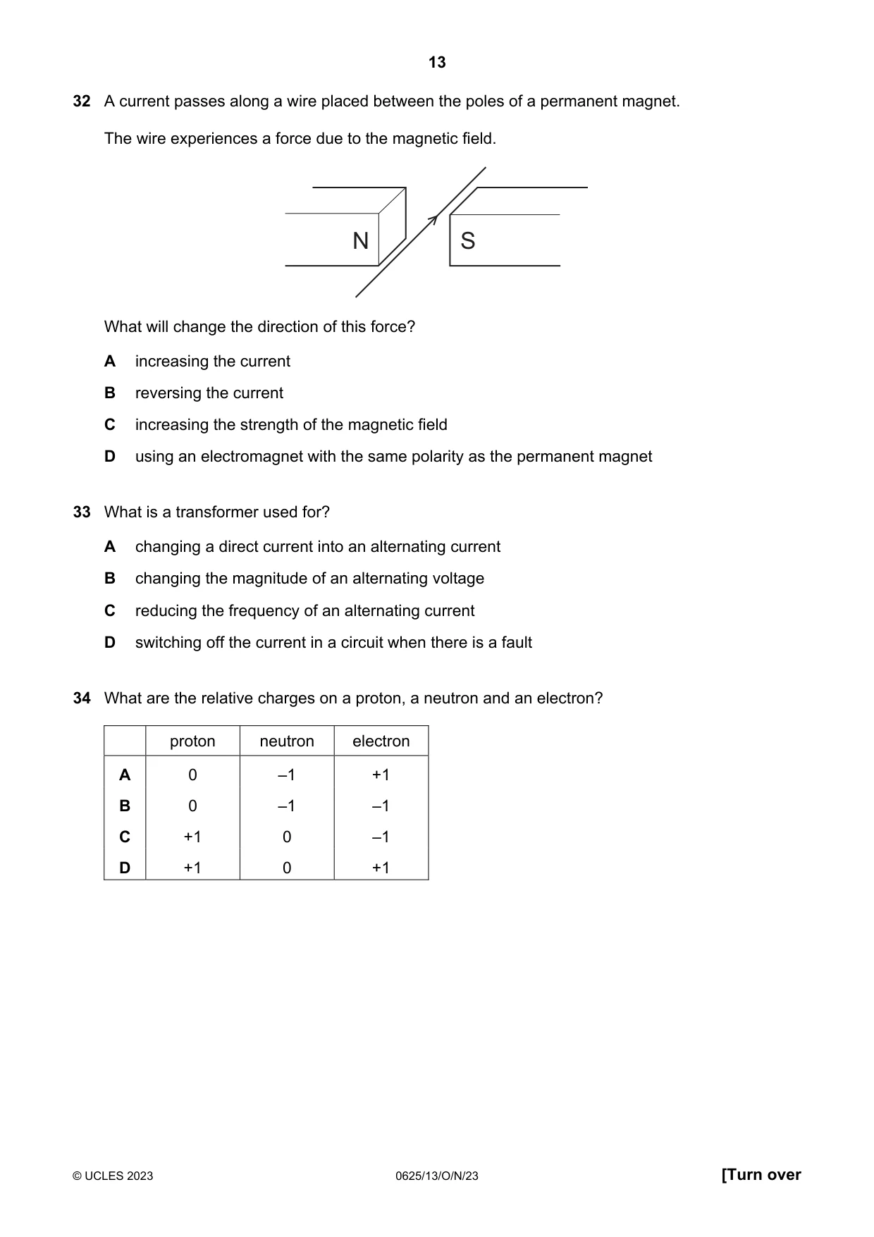 Cambridge IGCSE Physics 0625 2023 Oct/Nov Paper 1 · Variant 3 question paper, page 13 of 16