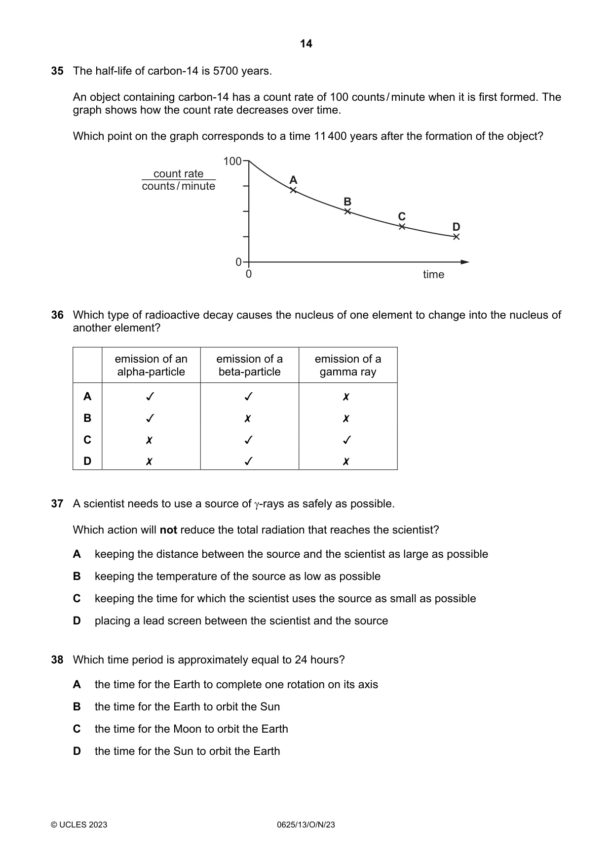 Cambridge IGCSE Physics 0625 2023 Oct/Nov Paper 1 · Variant 3 question paper, page 14 of 16