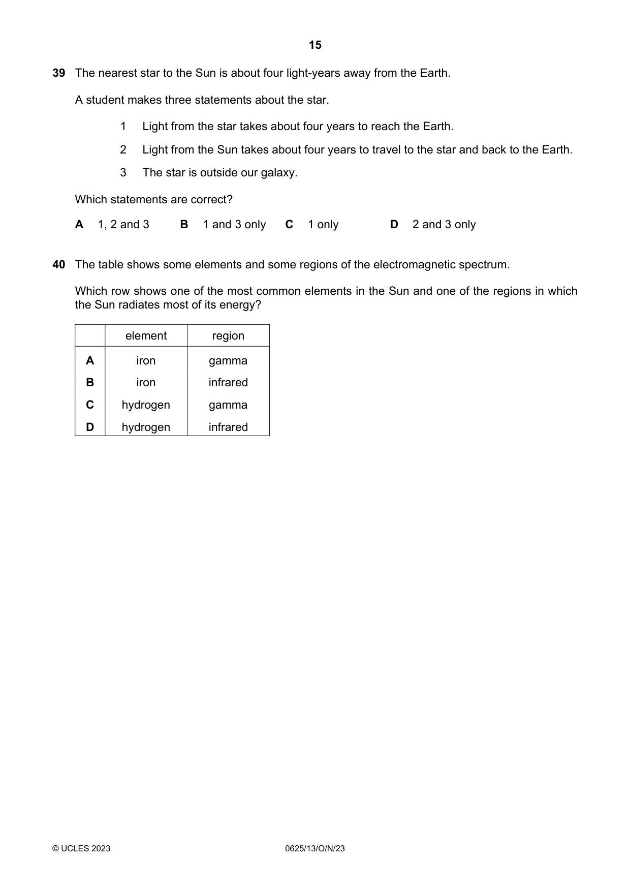 Cambridge IGCSE Physics 0625 2023 Oct/Nov Paper 1 · Variant 3 question paper, page 15 of 16