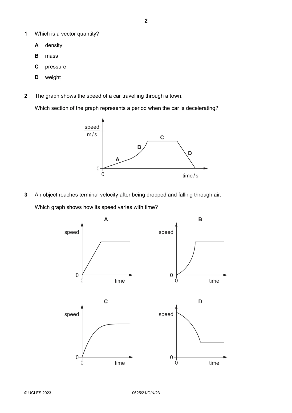 Cambridge IGCSE Physics 0625 2023 Oct/Nov Paper 2 · Variant 1 question paper, page 2 of 16