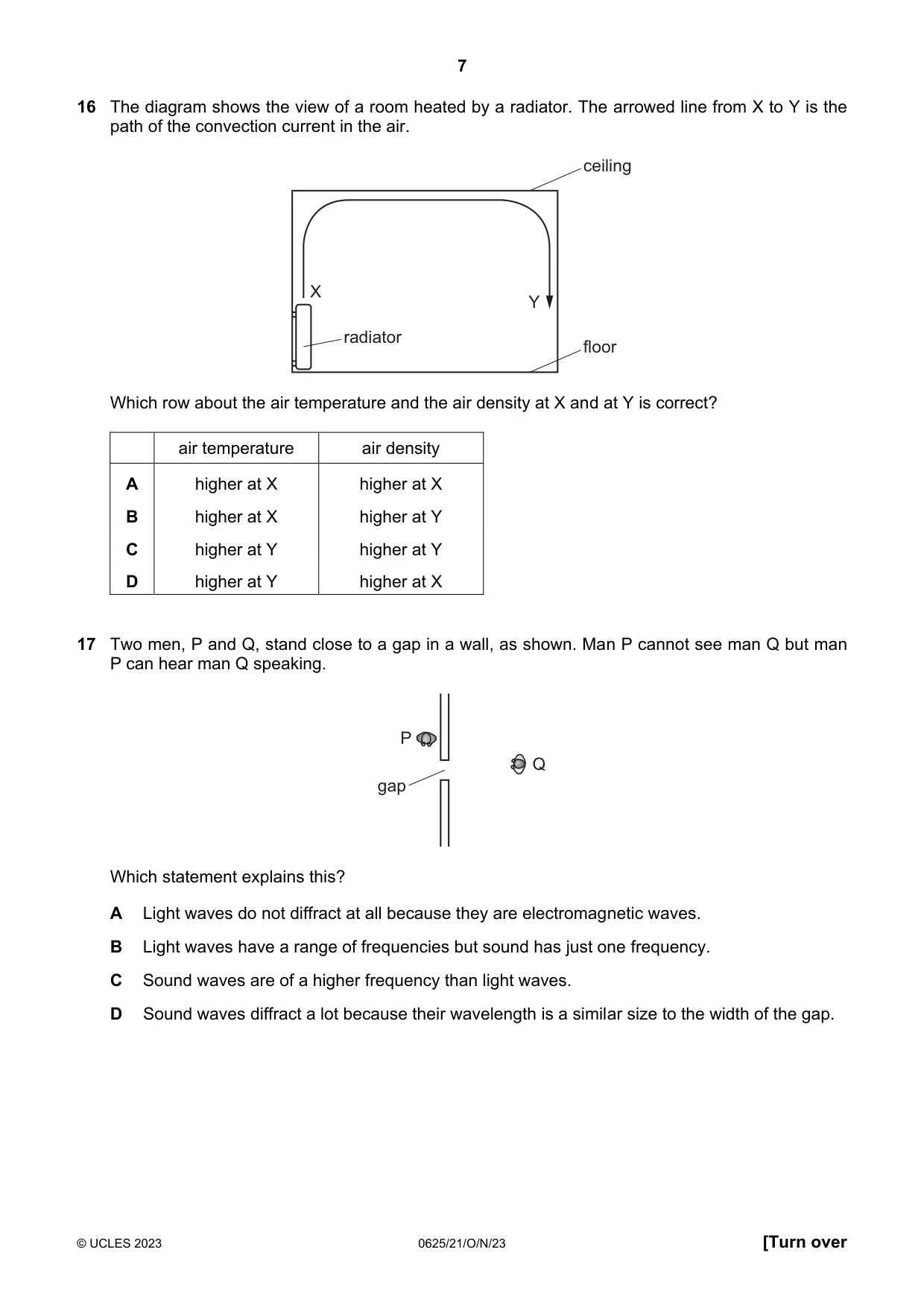 Cambridge IGCSE Physics 0625 2023 Oct/Nov Paper 2 · Variant 1 question paper, page 7 of 16