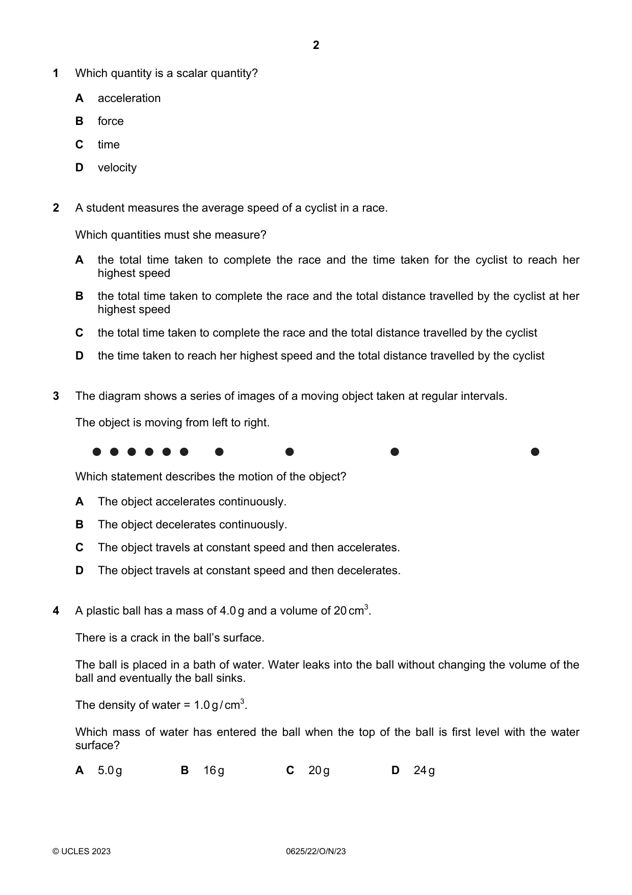 Cambridge IGCSE Physics 0625 2023 Oct/Nov Paper 2 · Variant 2 question paper, page 2 of 16