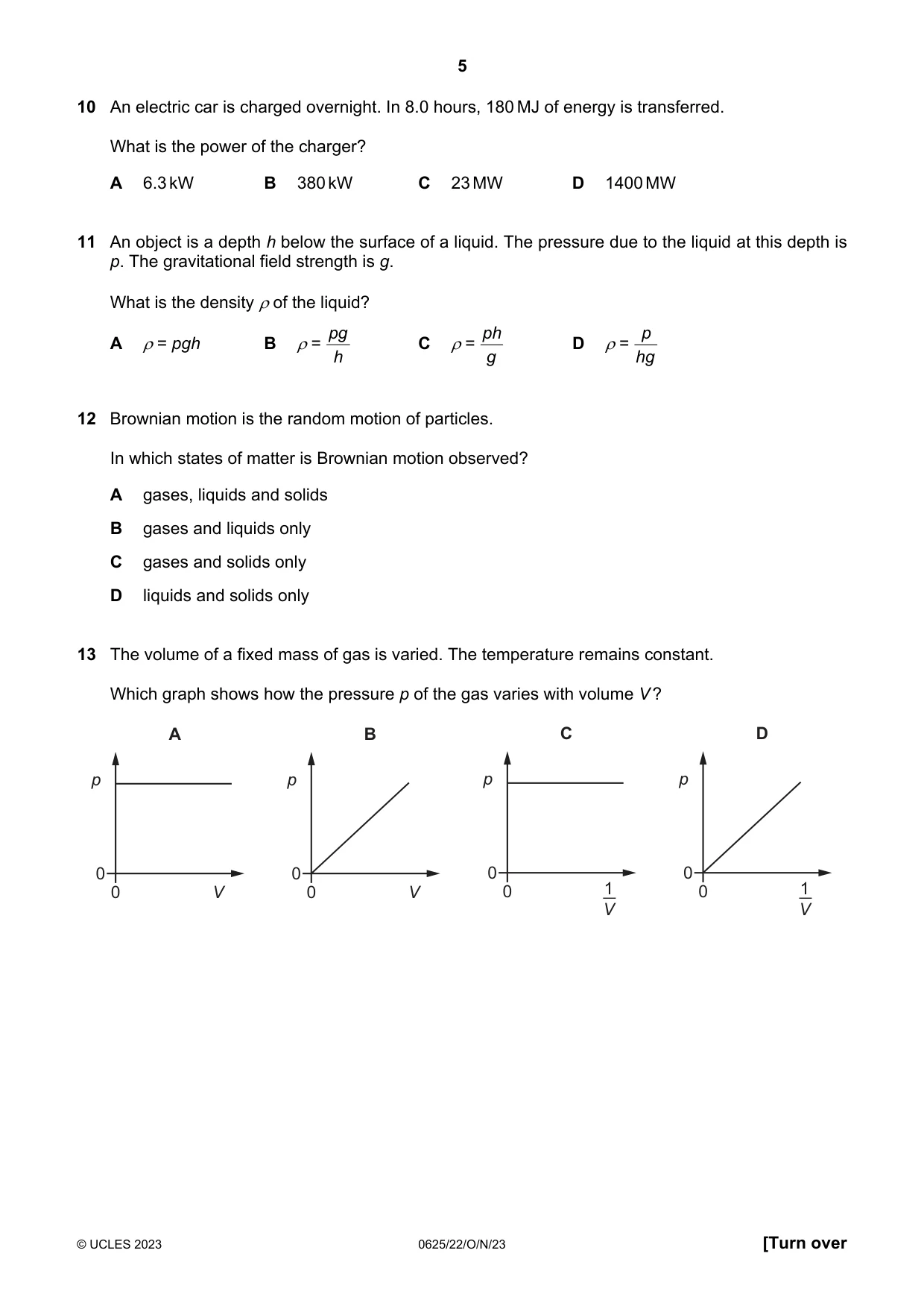 Cambridge IGCSE Physics 0625 2023 Oct/Nov Paper 2 · Variant 2 question paper, page 5 of 16
