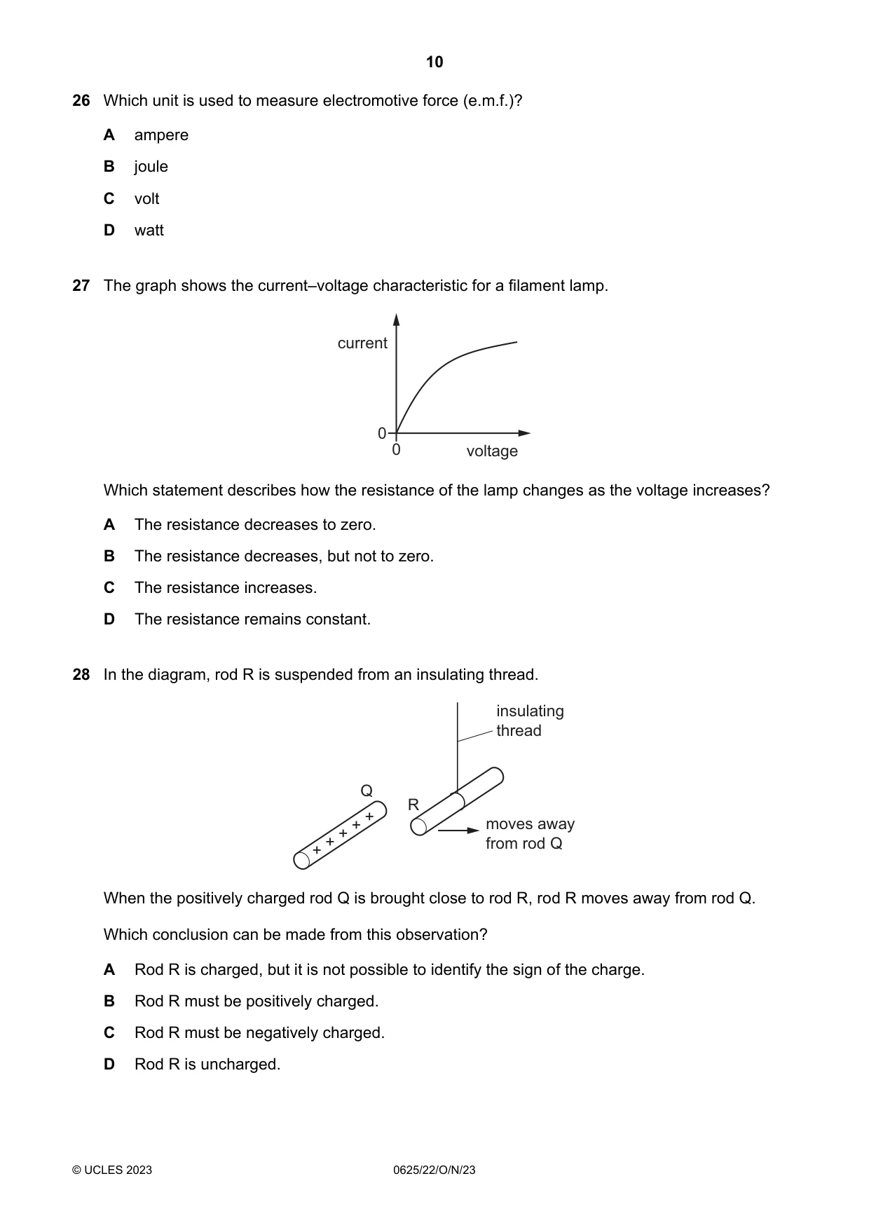 Cambridge IGCSE Physics 0625 2023 Oct/Nov Paper 2 · Variant 2 question paper, page 10 of 16