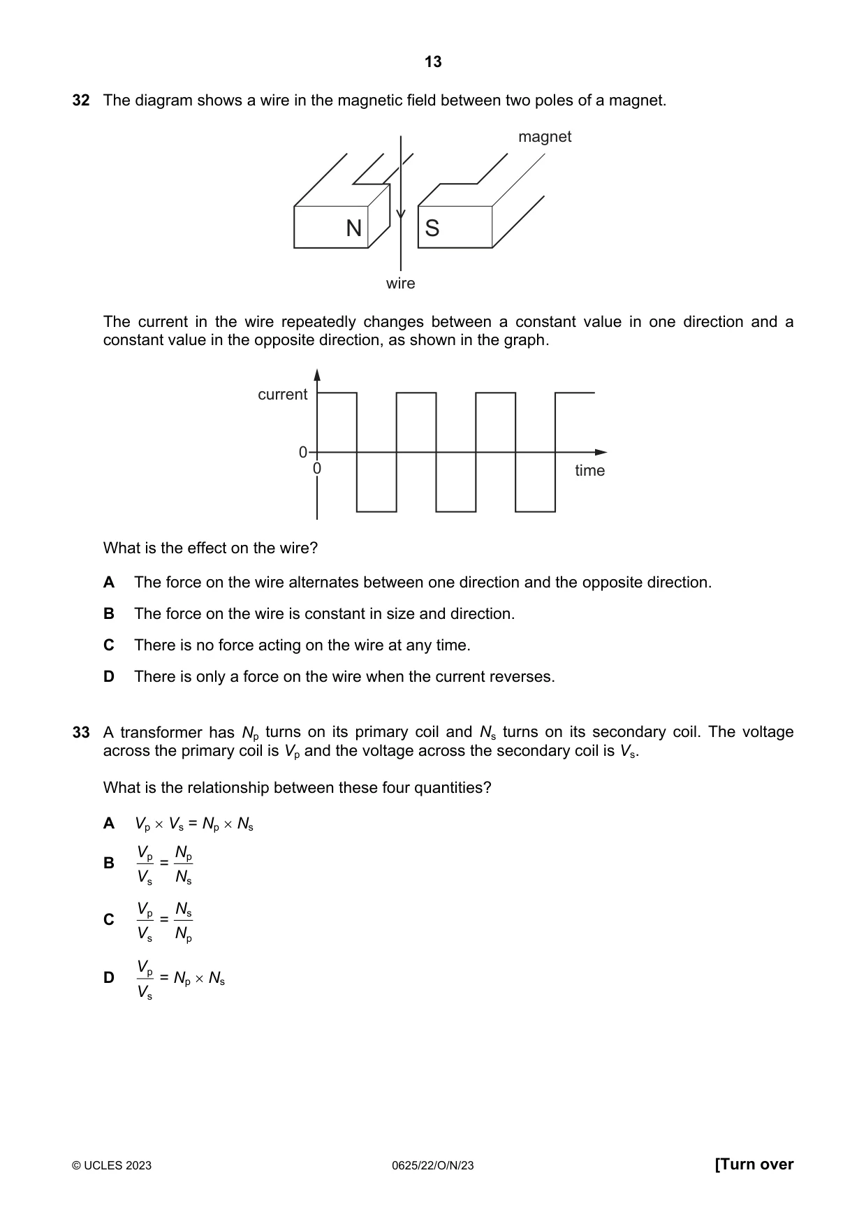 Cambridge IGCSE Physics 0625 2023 Oct/Nov Paper 2 · Variant 2 question paper, page 13 of 16