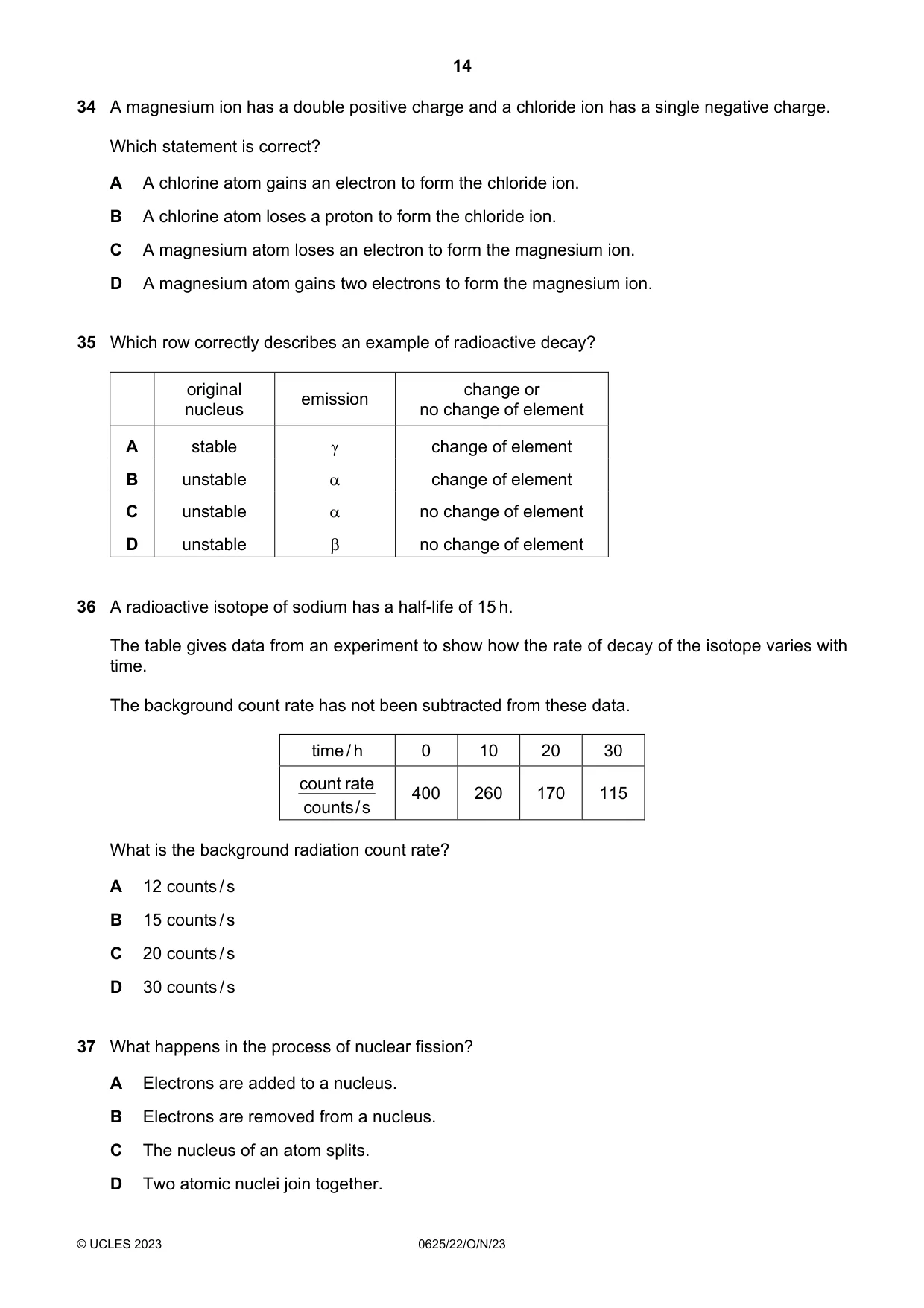 Cambridge IGCSE Physics 0625 2023 Oct/Nov Paper 2 · Variant 2 question paper, page 14 of 16