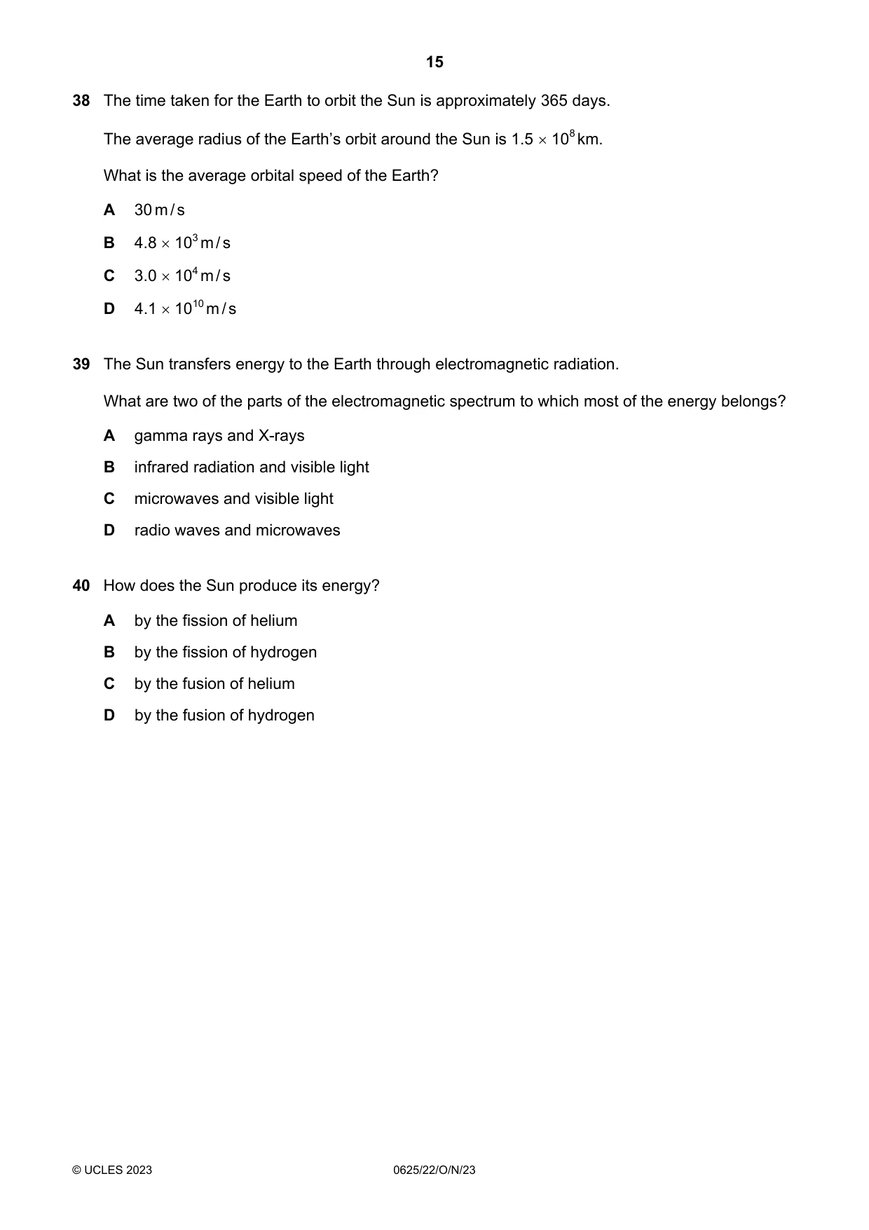 Cambridge IGCSE Physics 0625 2023 Oct/Nov Paper 2 · Variant 2 question paper, page 15 of 16