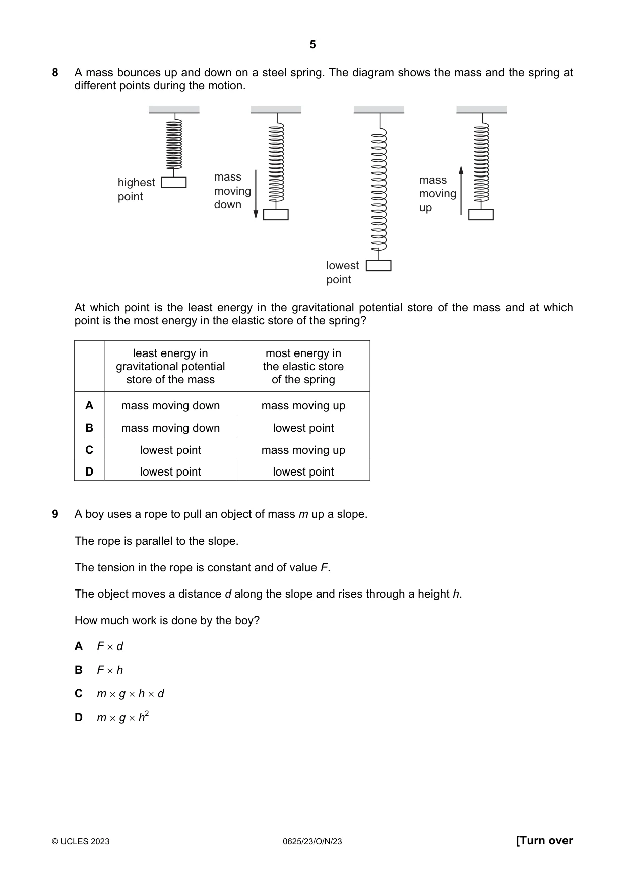 Cambridge IGCSE Physics 0625 2023 Oct/Nov Paper 2 · Variant 3 question paper, page 5 of 20