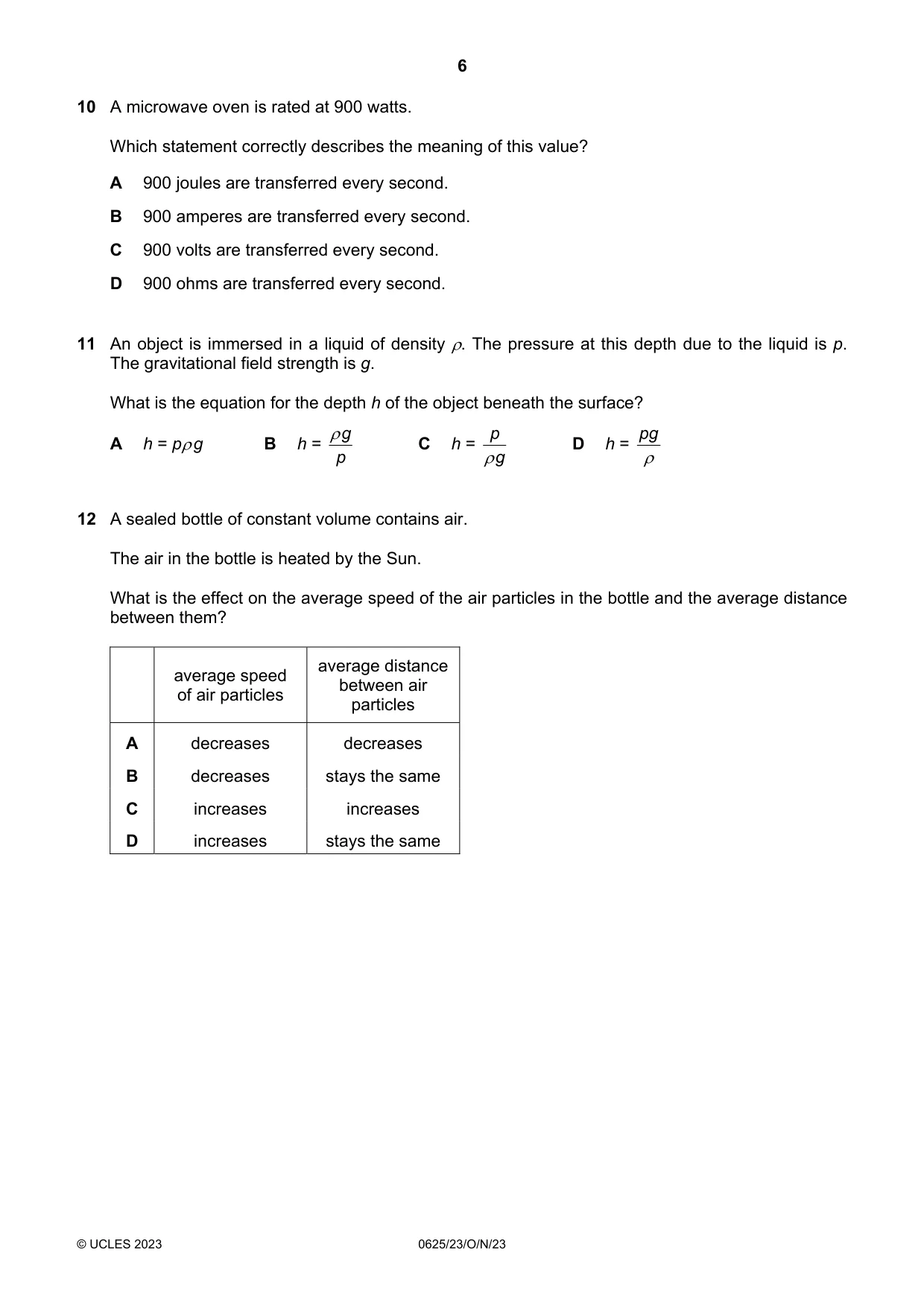 Cambridge IGCSE Physics 0625 2023 Oct/Nov Paper 2 · Variant 3 question paper, page 6 of 20