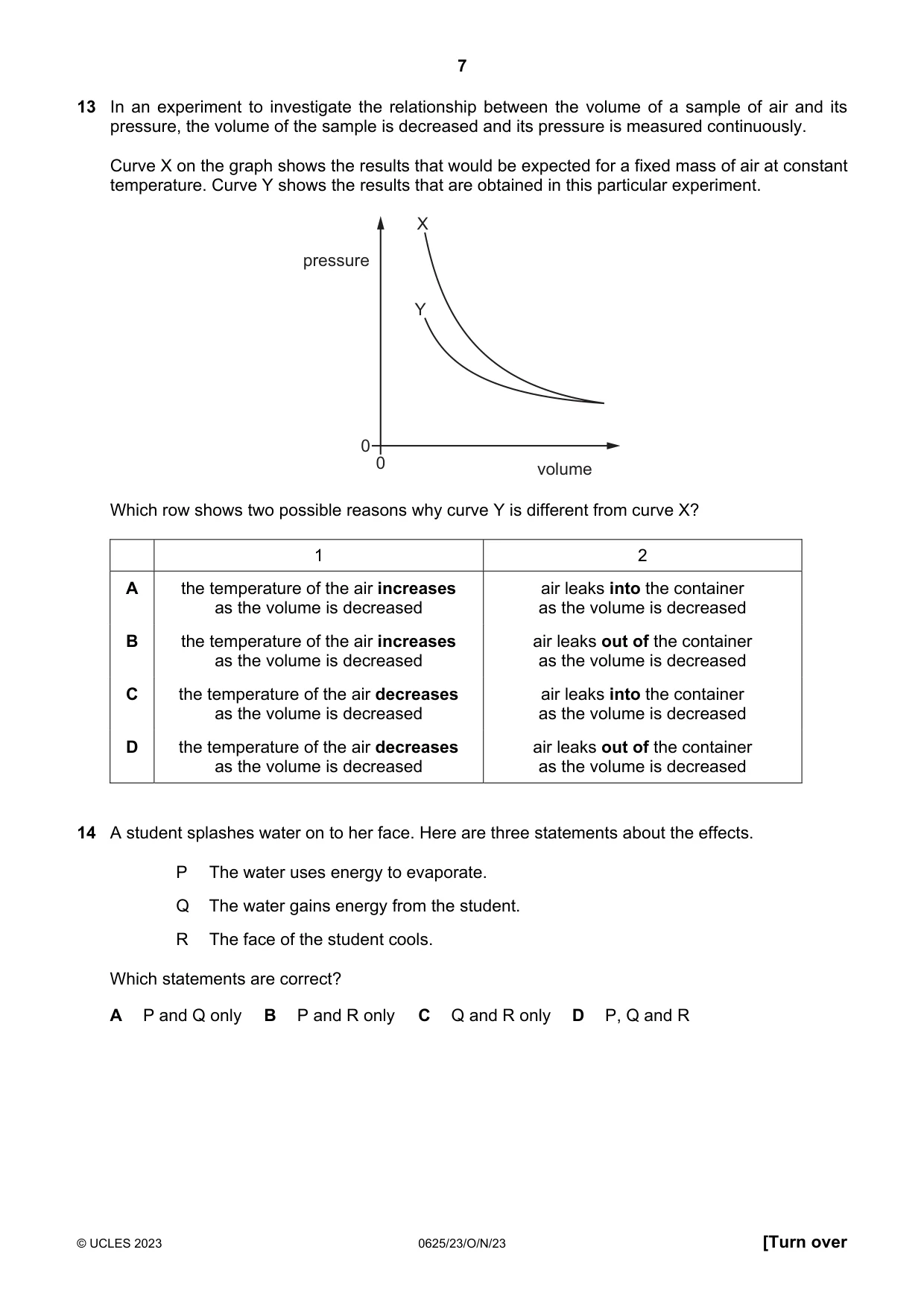 Cambridge IGCSE Physics 0625 2023 Oct/Nov Paper 2 · Variant 3 question paper, page 7 of 20