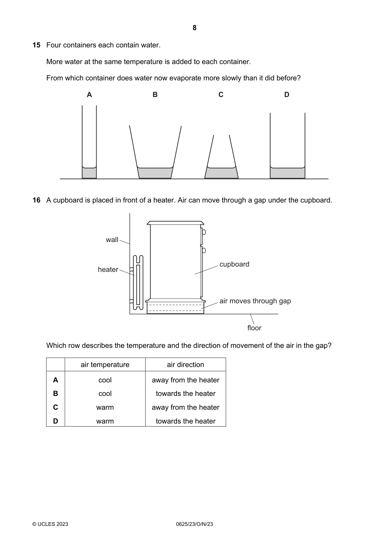 Cambridge IGCSE Physics 0625 2023 Oct/Nov Paper 2 · Variant 3 question paper, page 8 of 20