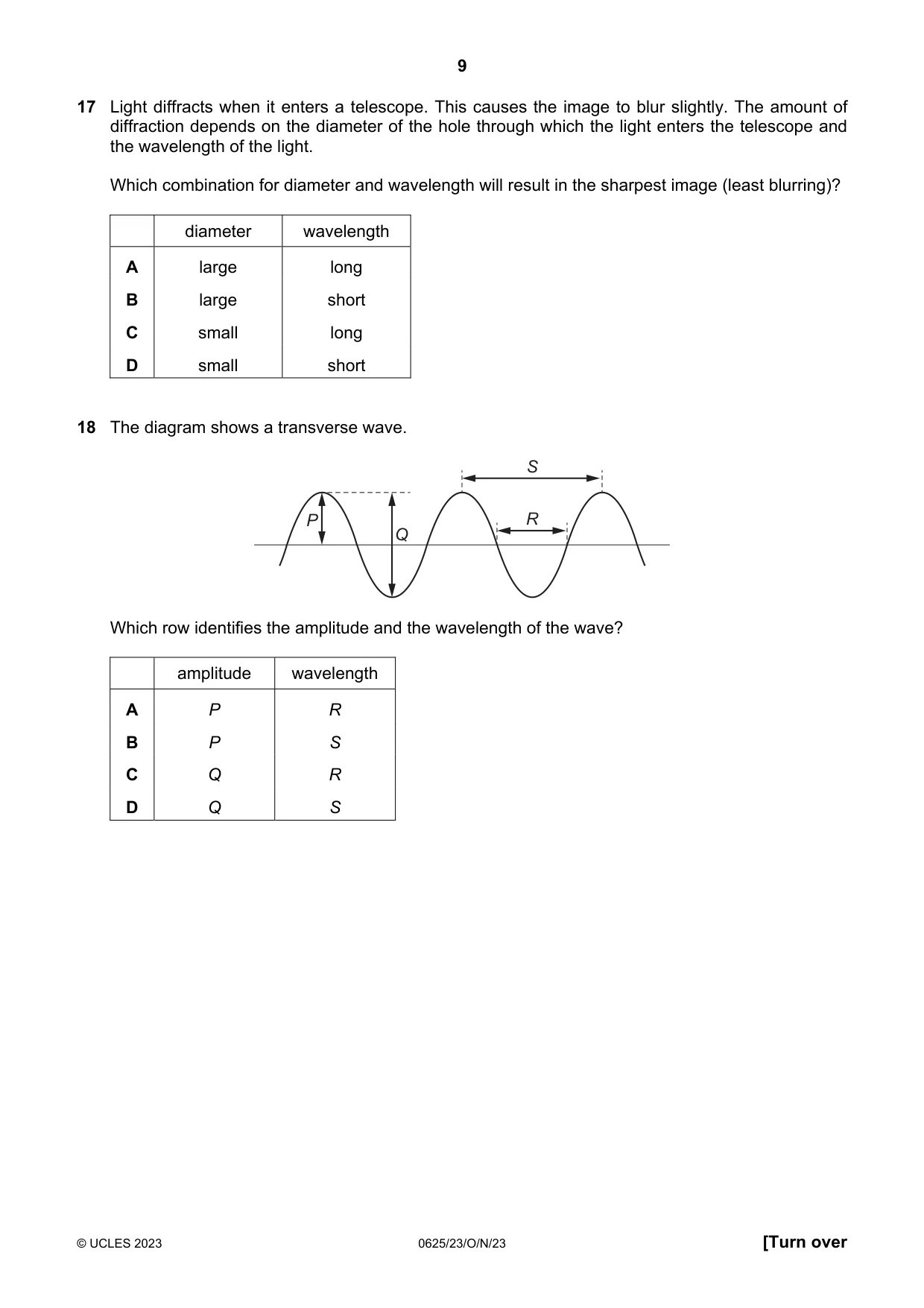 Cambridge IGCSE Physics 0625 2023 Oct/Nov Paper 2 · Variant 3 question paper, page 9 of 20