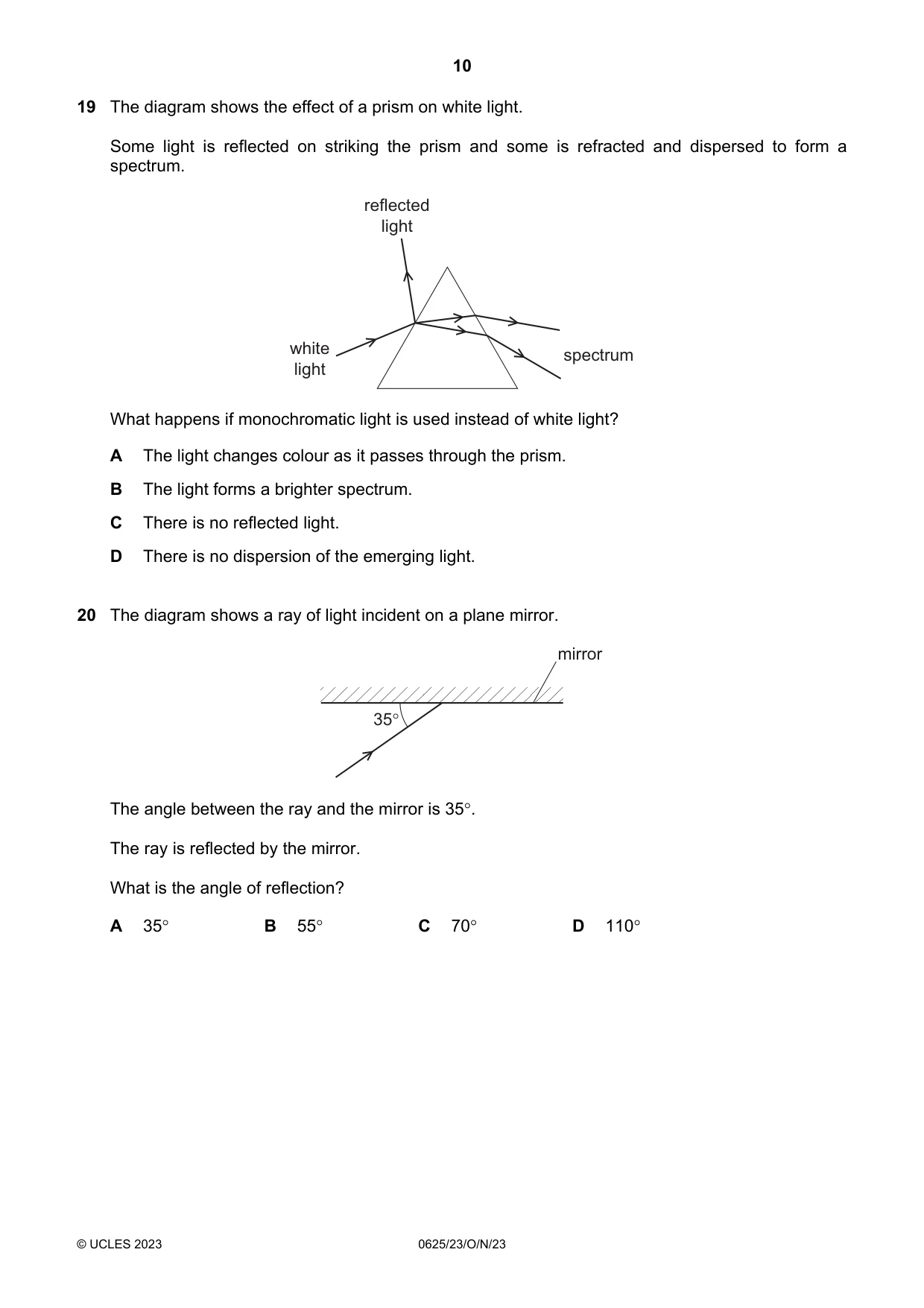 Cambridge IGCSE Physics 0625 2023 Oct/Nov Paper 2 · Variant 3 question paper, page 10 of 20
