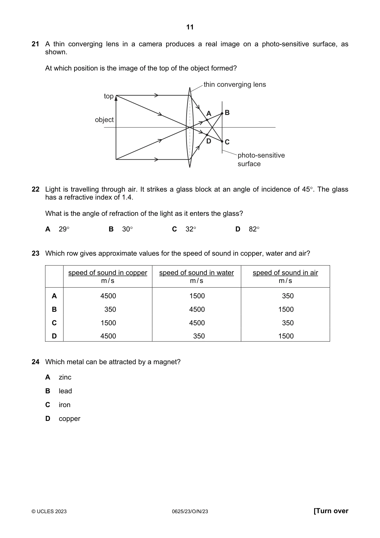 Cambridge IGCSE Physics 0625 2023 Oct/Nov Paper 2 · Variant 3 question paper, page 11 of 20