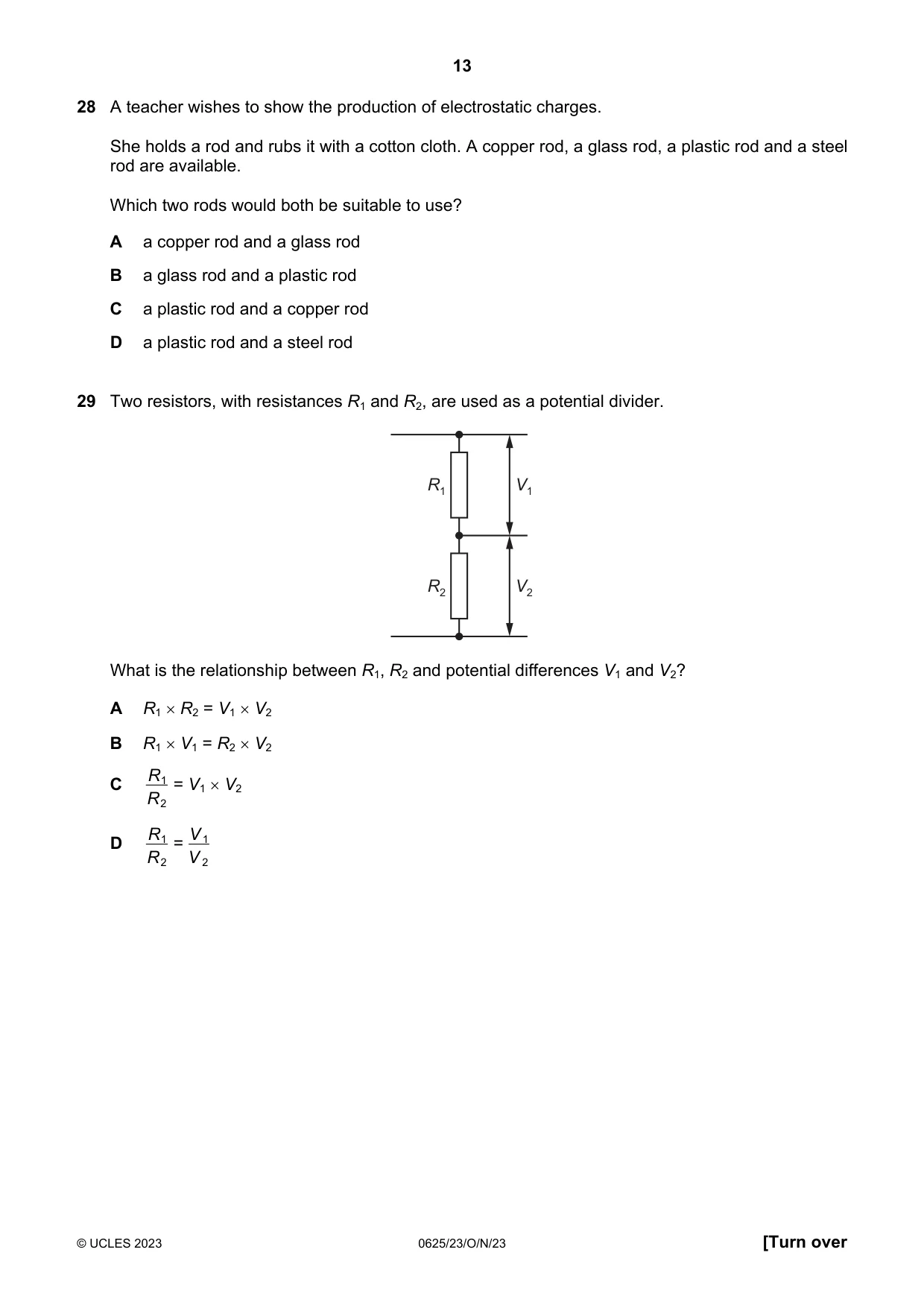 Cambridge IGCSE Physics 0625 2023 Oct/Nov Paper 2 · Variant 3 question paper, page 13 of 20