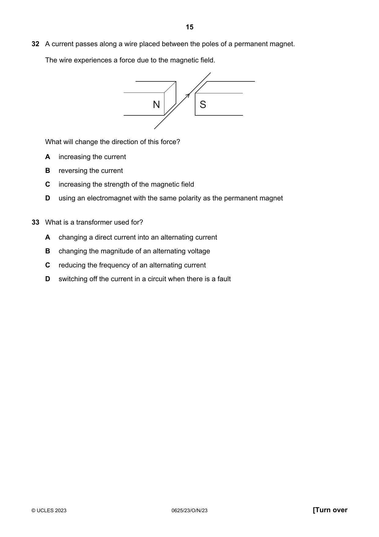 Cambridge IGCSE Physics 0625 2023 Oct/Nov Paper 2 · Variant 3 question paper, page 15 of 20