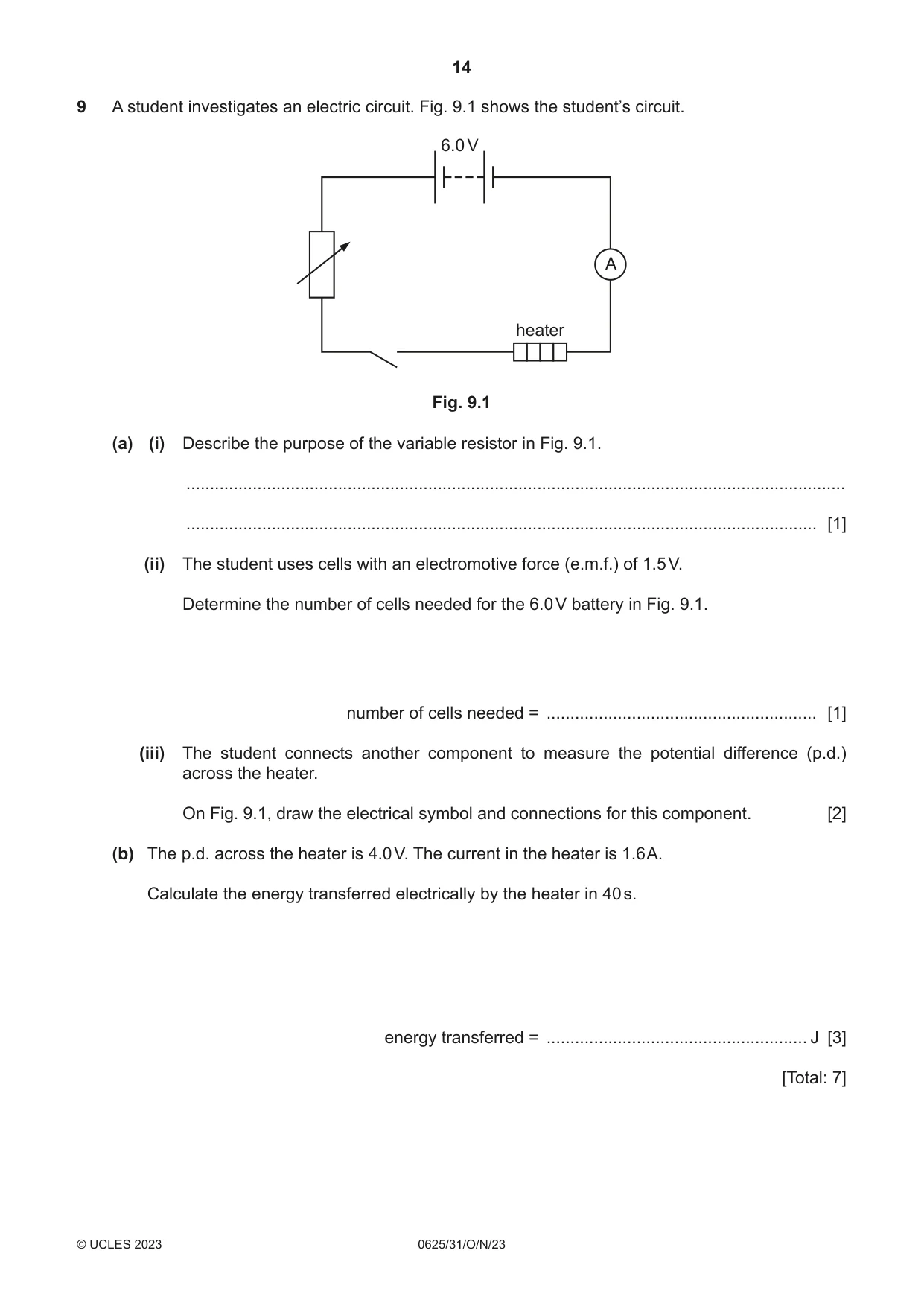 Cambridge IGCSE Physics 0625 2023 Oct/Nov Paper 3 · Variant 1 question paper, page 14 of 16