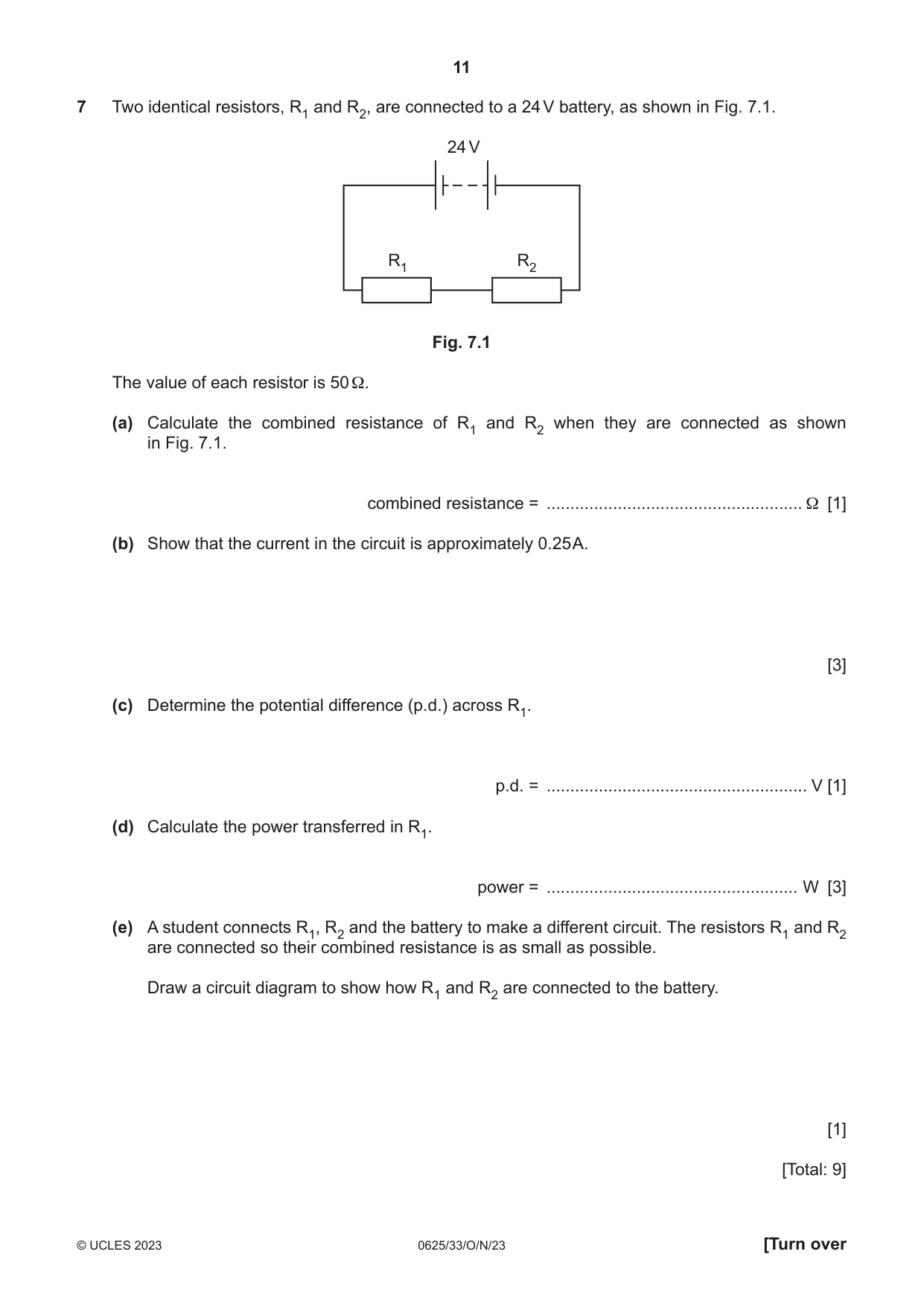 Cambridge IGCSE Physics 0625 2023 Oct/Nov Paper 3 · Variant 3 question paper, page 11 of 16